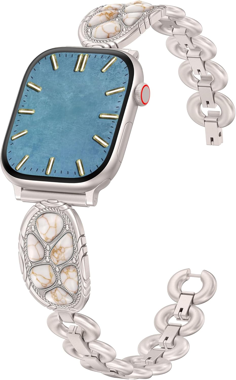 Minyee Turquoise Stone Bracelet Compatible with Apple Watch Band Women 42/46/38/40/41/44/45/49mm, Western Boho Cowboy Retro Adjustable Metal Strap for iWatch Series 11 10 9 8 7 6 5 4 Ultra/SE 3 2 1