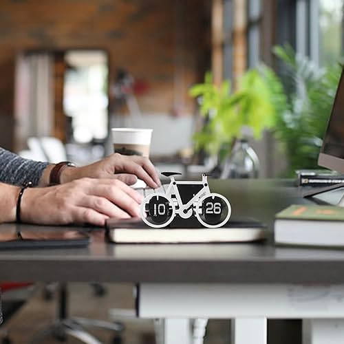 Miniatura 2 de POPETPOP Reloj de bicicleta vintage con forma de bicicleta, reloj mecánico digital, reloj giratorio de página para bicicleta, funciona con pilas,