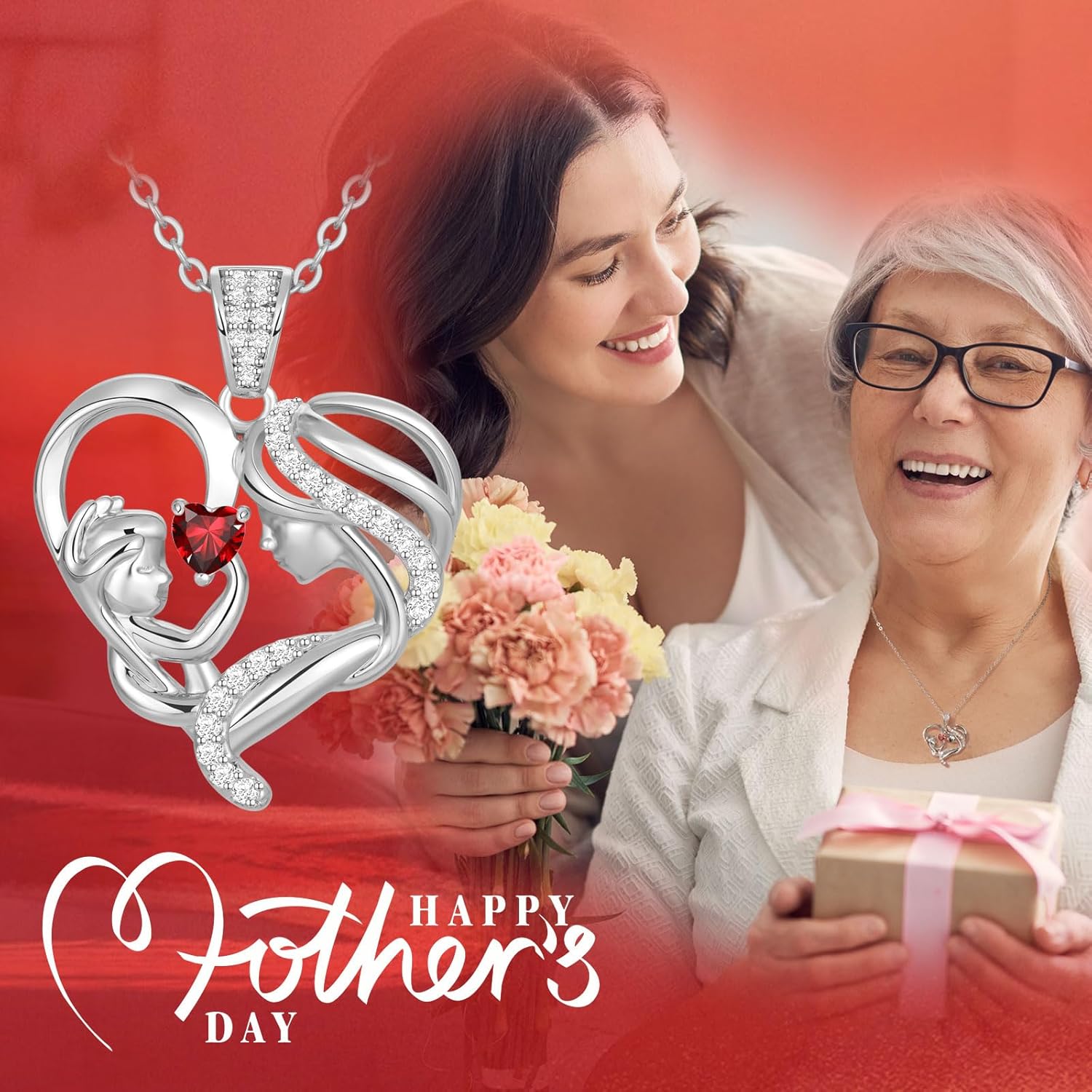 Mothers Day Gifts for Mom Wife Her Grandma, S925 Sterling Silver Birthstone Necklaces Jewelry for Women, Mother's Day Love Heart Pendant Necklace for Anniversary Birthday Christmas Day - Image 3
