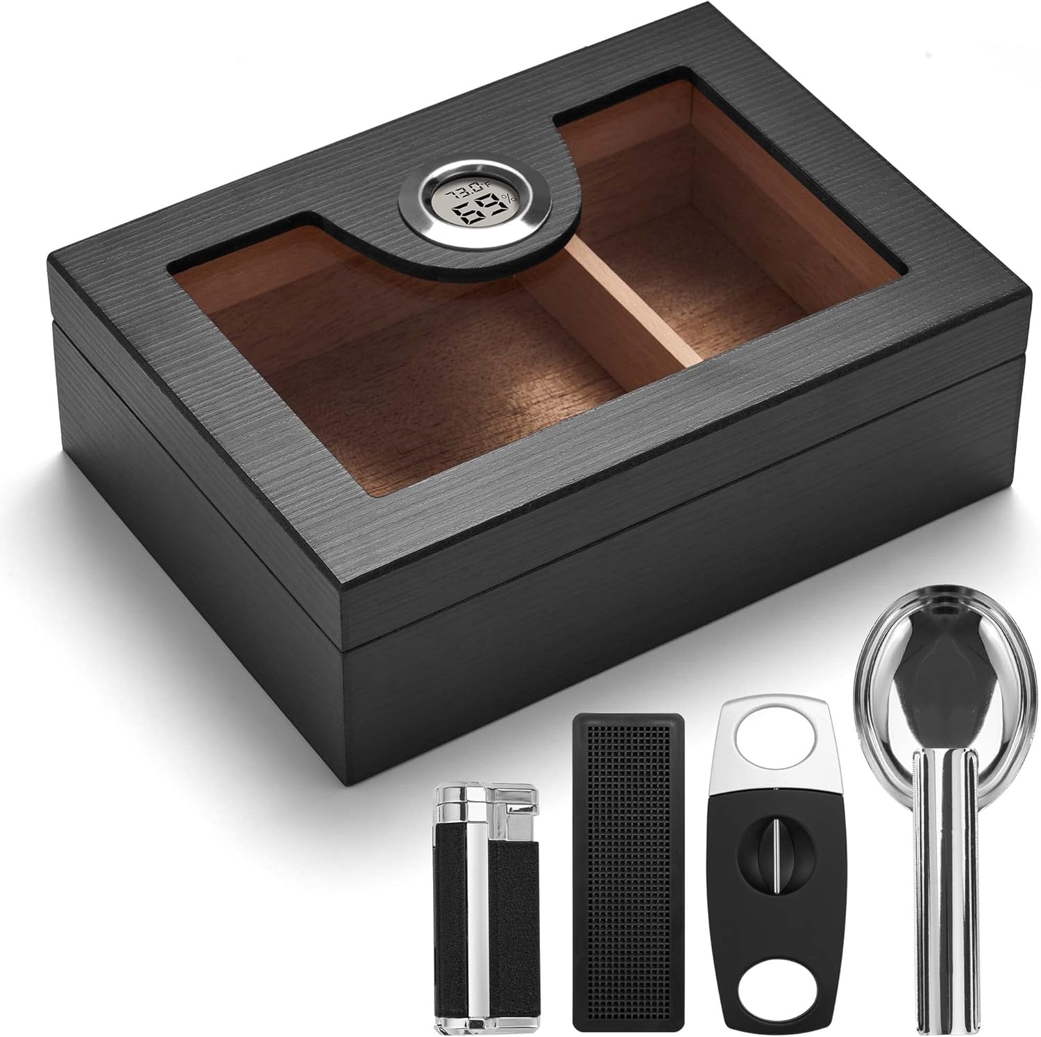 CINOROW Cigar Humidor Box with Lighter and Cutter, Digital