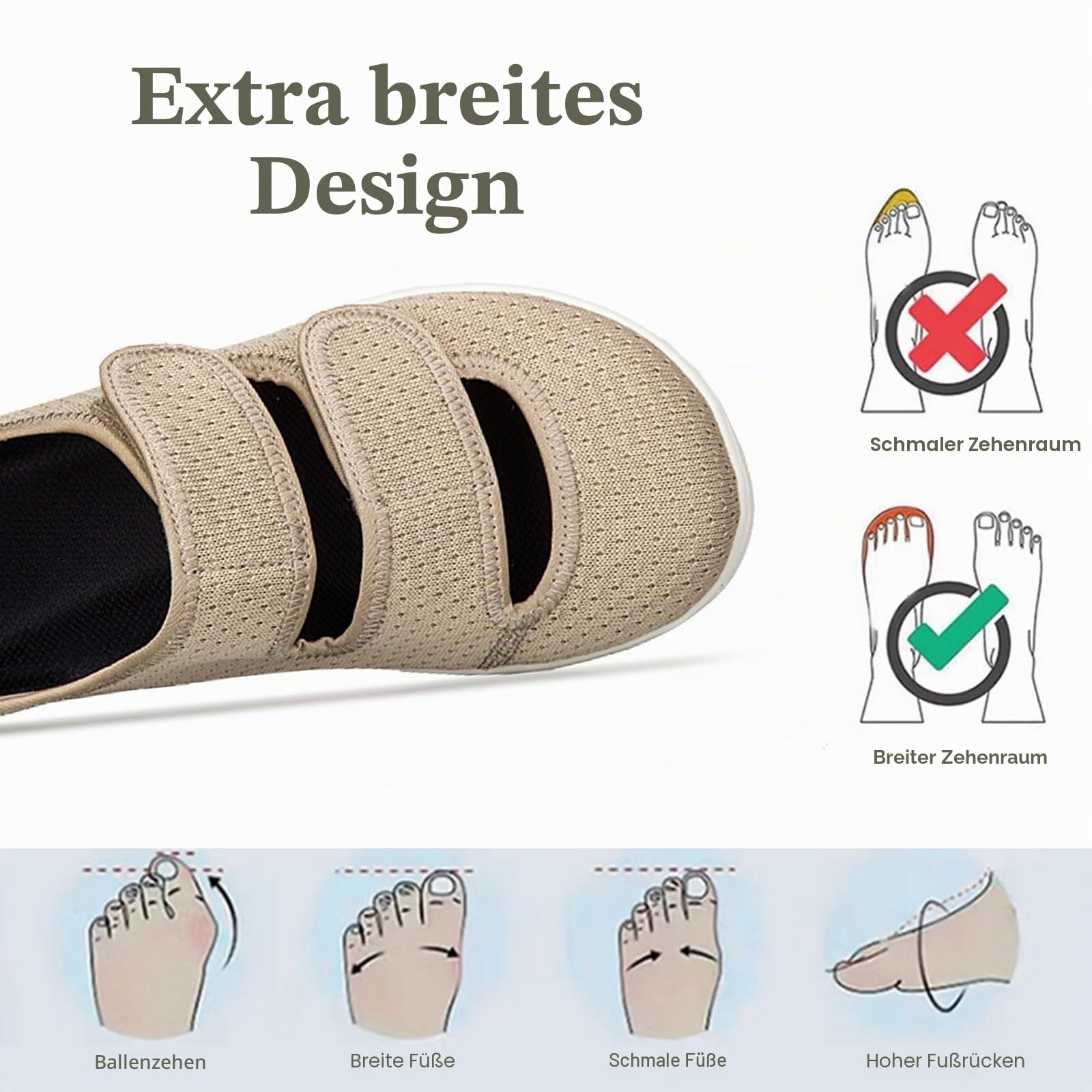 Hsyooes Hausschuhe Damen Klettverschlus Diabetiker Sandalen Herren