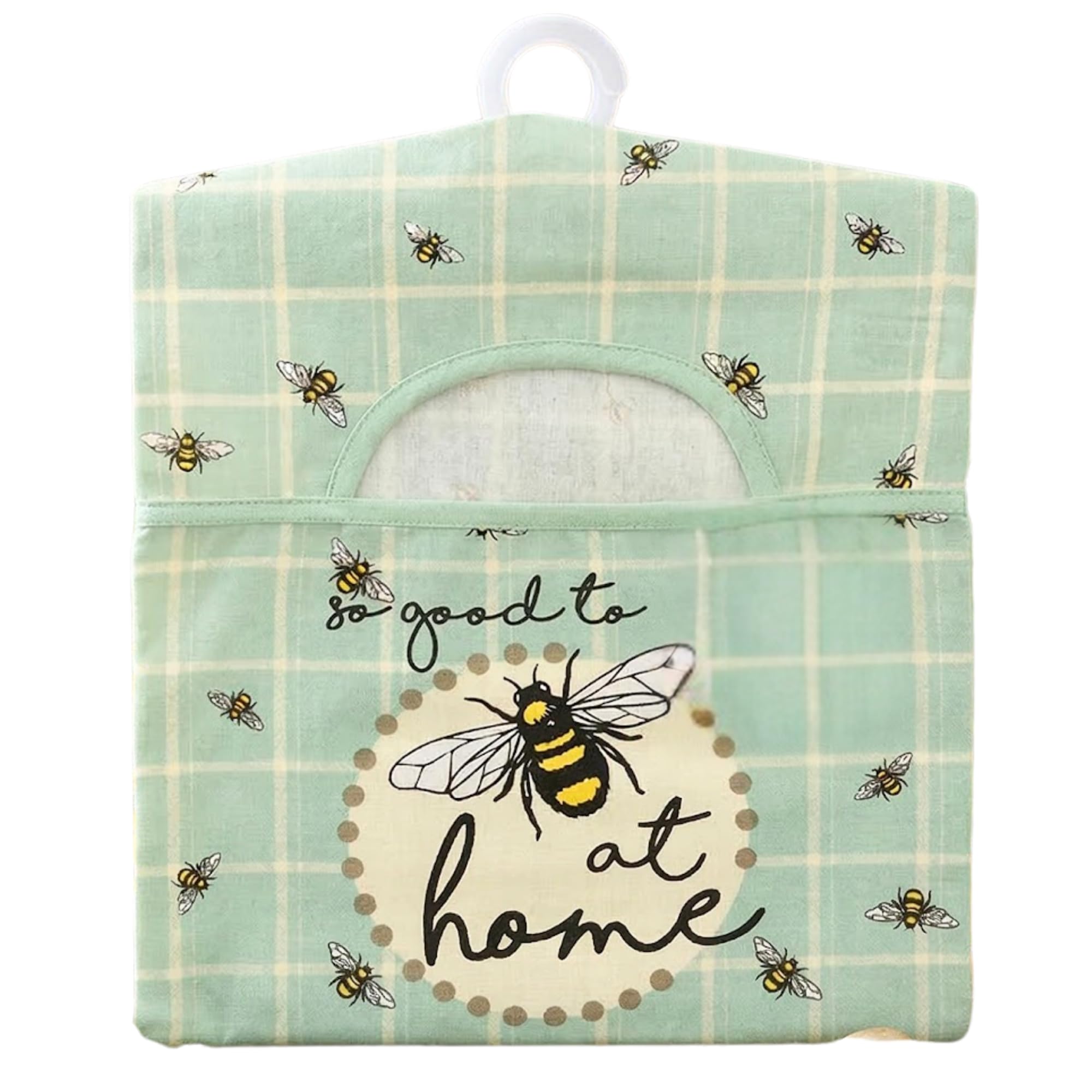B4E 100% Cotton Peg Bags with Double Hanger, 4 Variants, Bee Countryside Wildlife Farmhouse Designs, Spacious Storage for Clothes Pegs (Bee Check Design)