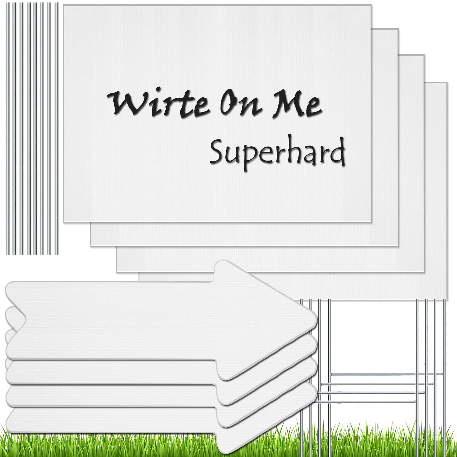 Blank Yard Signs With Stakes 18x12 in, Real Estate Garage Yard Sale Signs, Custom Outdoor Signs Plastic Double Sided Lawn Arrow Signs for Birthday,Wedding,Directional,Campaign Signs 8 Packs