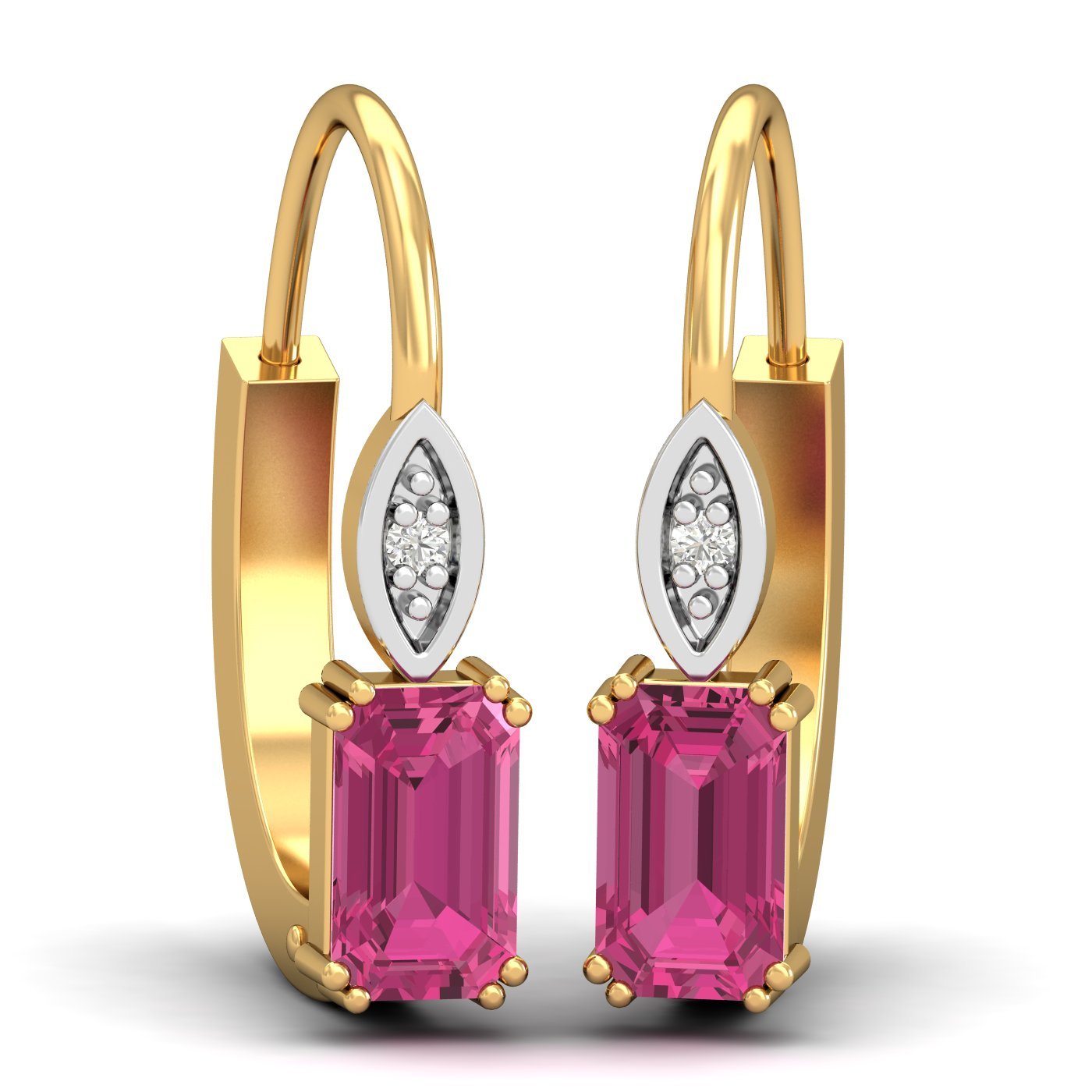 kuberbox 14KT Yellow Gold Diamond Meridian Pink Sapphire Hoop Earrings for Women-picture-15