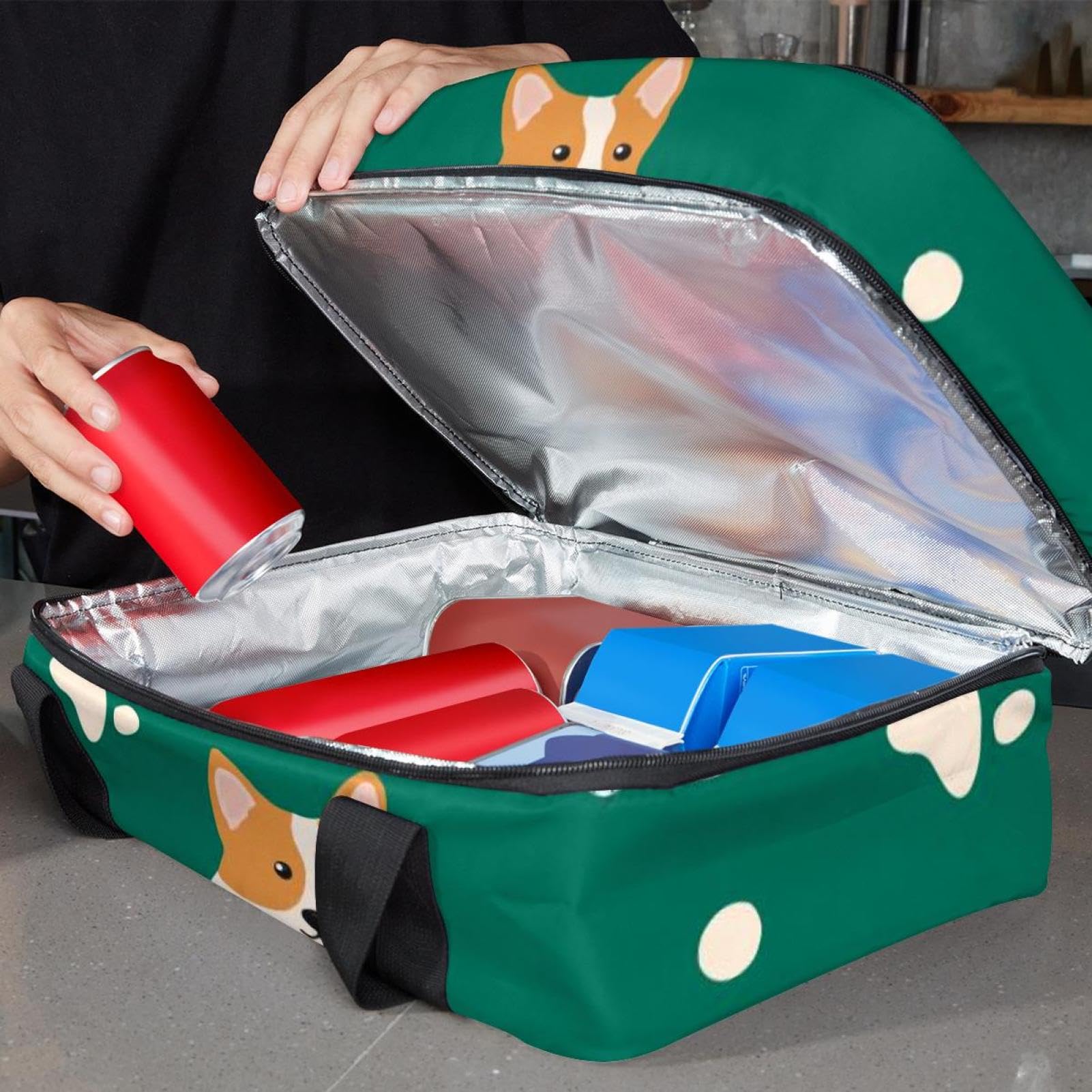 Grand sac à déjeuner isotherme pour homme et femme, double couche, étanche, étanche, réutilisable, sac fourre-tout pour le travail, l'école, le pique-nique, la plage, le camping, les voyages, motif
