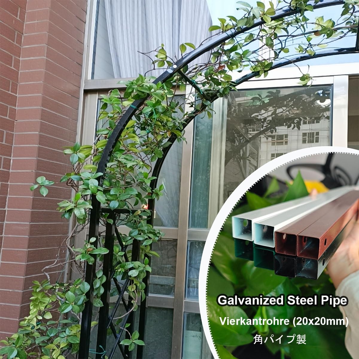 Metalowy łuk ogrodowy w kratę, altanka, do pnących winorośli i roślin, na zewnątrz, dekoracja ślubna, pergola, łuk z podstawą, kolor zielony, 300 x 240 x 40 cm, elegancki design