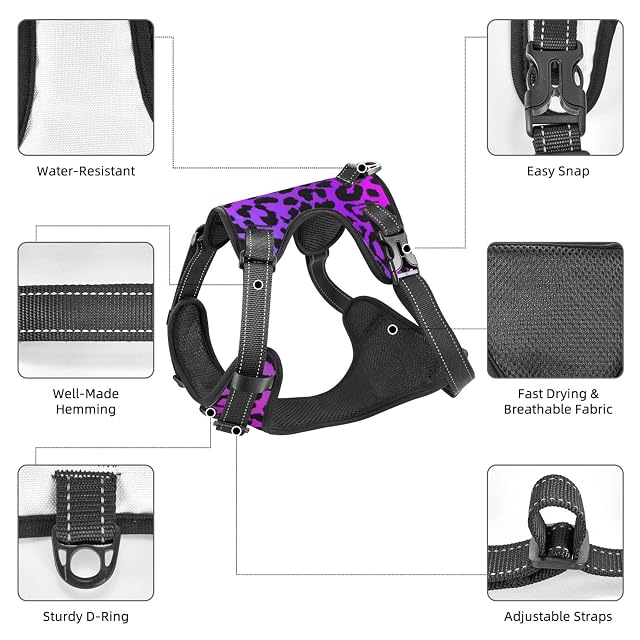 Foto 4 de 8 de Arnés para Perro con Estampado de Leopardo Morado, sin tirones, para Perros Grandes, sin tirones