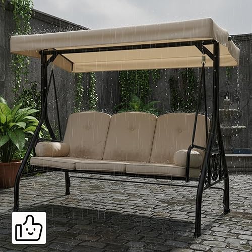 Miniatura 6 de Columpios de patio con toldo, banco de columpio para exteriores, columpios pesados al aire libre con toldo, columpio de patio trasero para adultos,