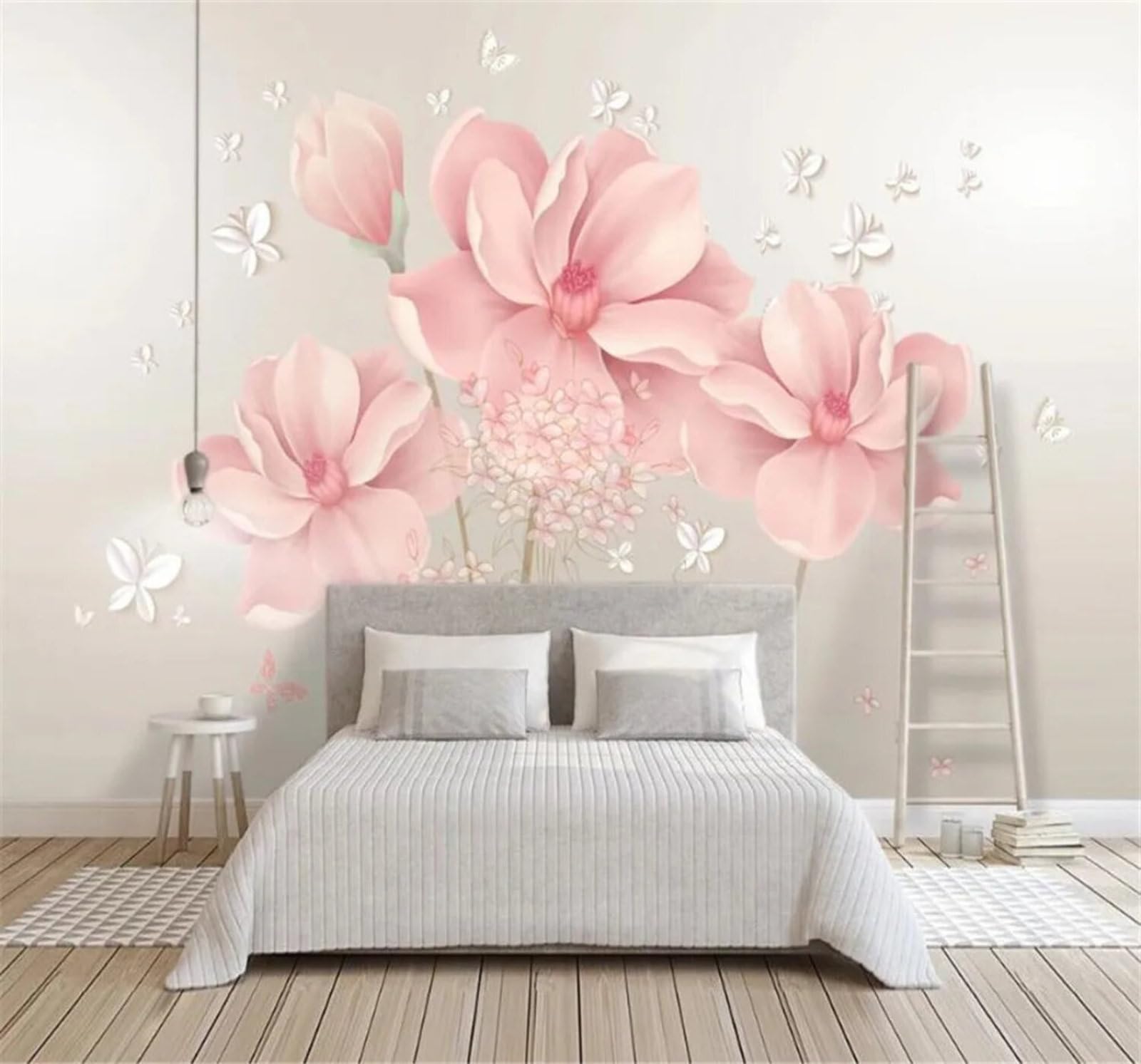 Tzxztt Fresh Minimalist Three Dimensional Pink Flowers Modern 3D Wallpaper Premium Textured Silk Neutral Tones Material Ideal for Living Room Bedroom-350cm×256cm