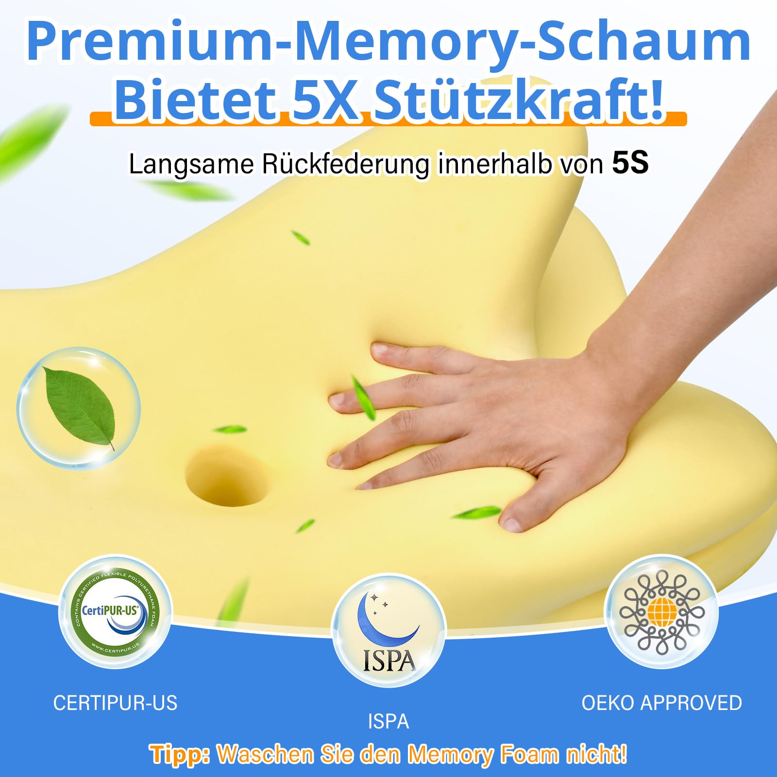 Ehomfory Nackenkissen Kopfkissen Nackenstützkissen Memory Foam Kissen, Ergonomisches Seitenschläferkissen für Seiten, Rücken & Bauchschläfer, 67x37x9/12 cm