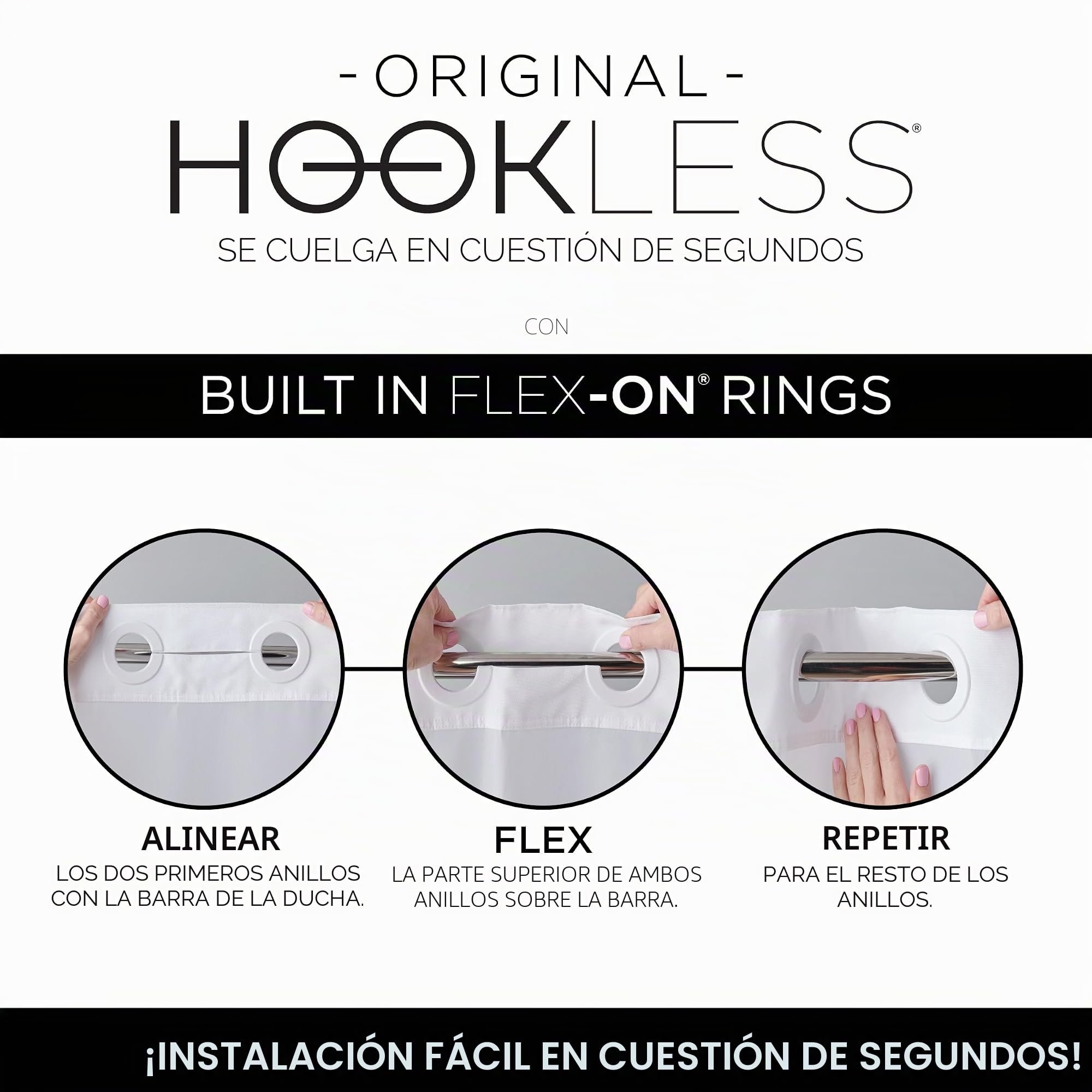 Hookless Cortina de Ducha de Tela Blanca preenganchada con Ventana Transparente y Forro a presión (71 Pulgadas de Ancho x 74 Pulgadas de Largo)