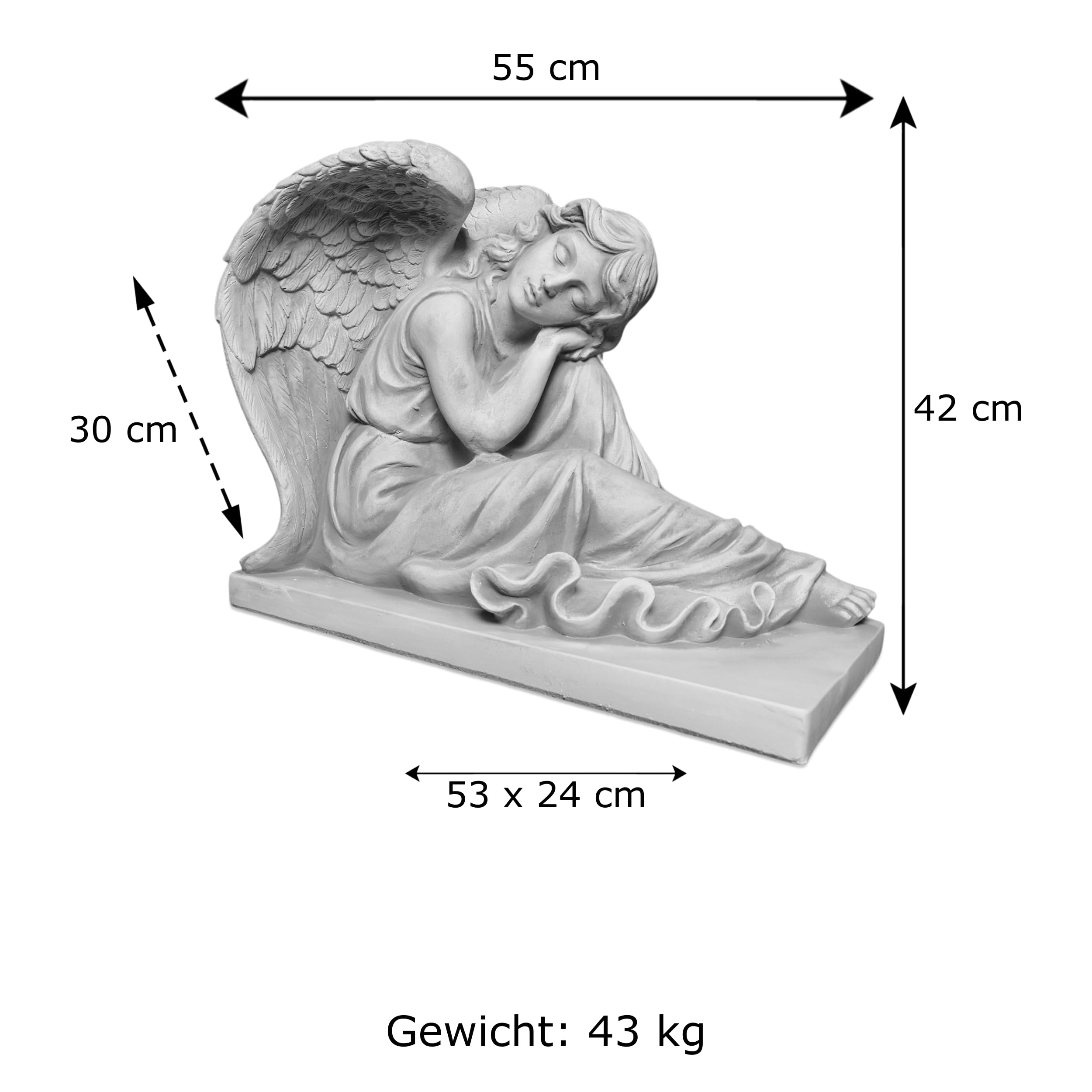 gartendekoparadies.de Engel Statue auf einem Sockel, Steinfigur, Grau, Frostsicher aus Steinguss für Außenbereich, H. 42 cm, 45 kg