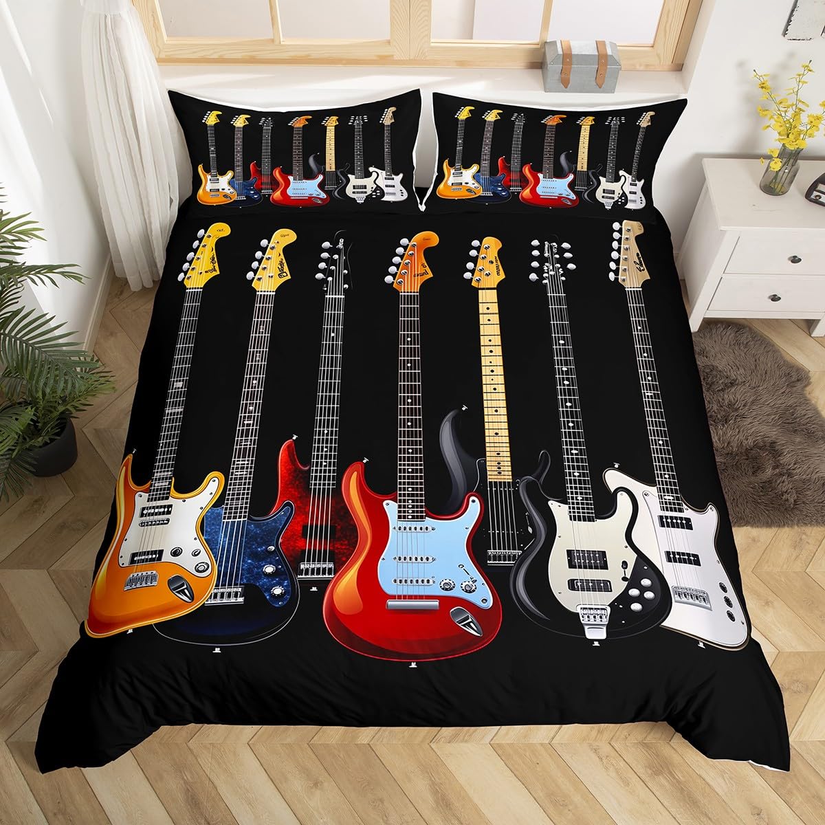 Loussiesd Juego De Funda De Edredón De Guitarra Para Niños, Diseño De