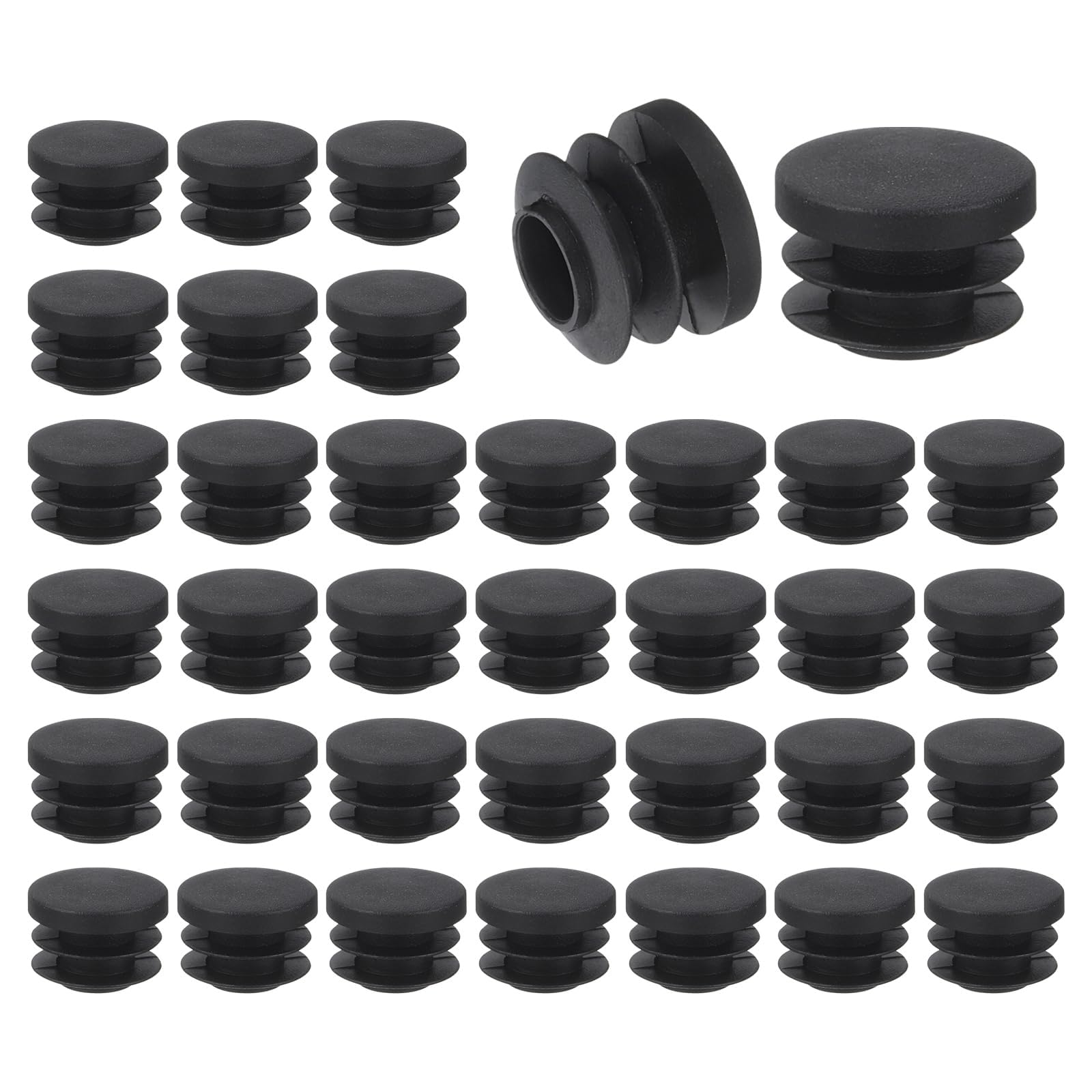 TA-VIGOR 36 Pcs Round Plastic End Caps 20mm(0.79 Inch), Black PE Pipe Plug Inserts for Chair Table Furniture Legs, Glide Floor Protector Tube Caps for Bench Stool Frame, Tubing Pipe End Covers