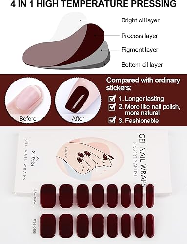 Miniatura 5 de EBANKU Tiras de uñas de gel, 32 unidades de esmalte de gel, kit de pedicura con lámpara LED UV, requiere uso de lámpara LED, incluye barra de