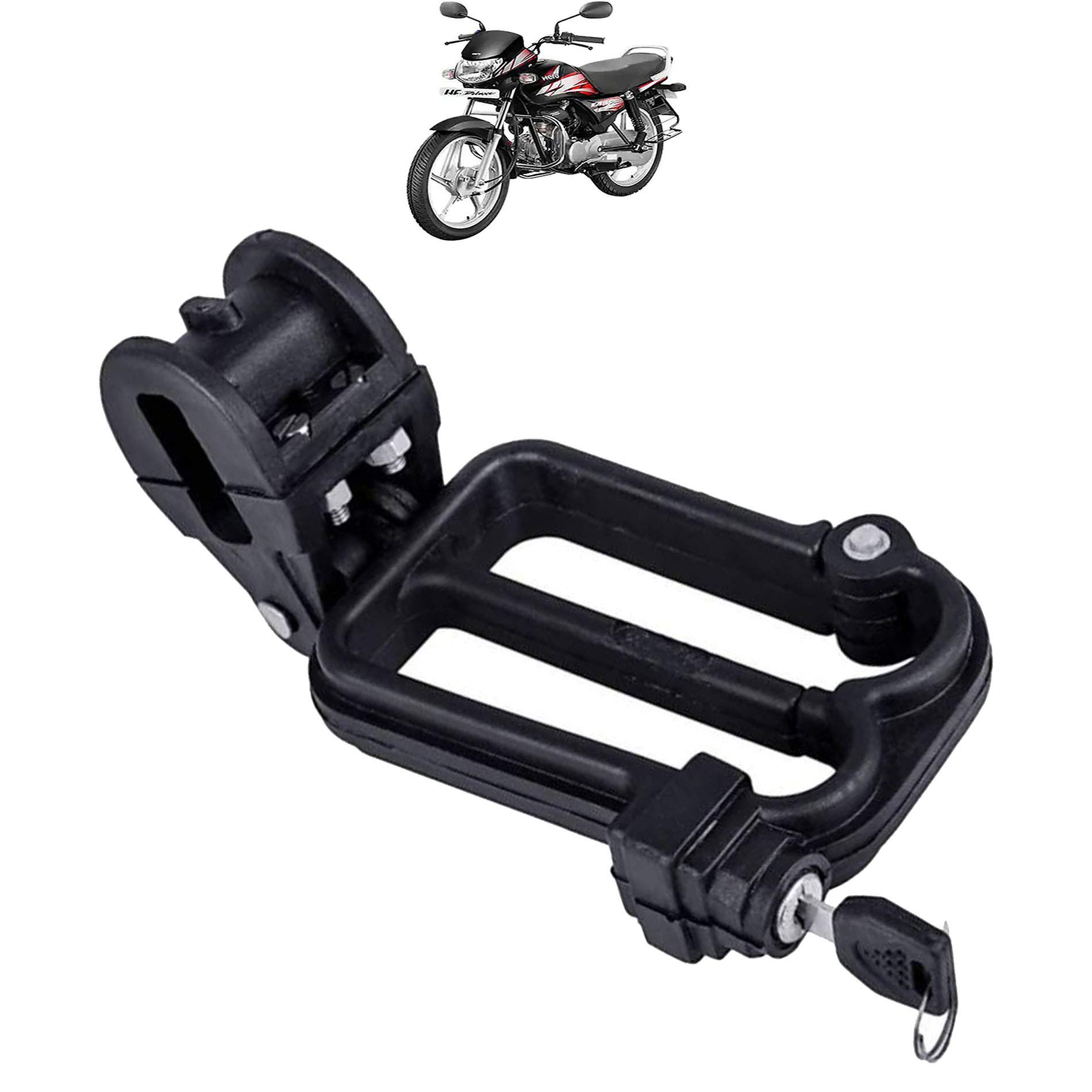 KANDID Universal Bike W-Shaped Helmet Lock for Hero HF Deluxe_(Black)