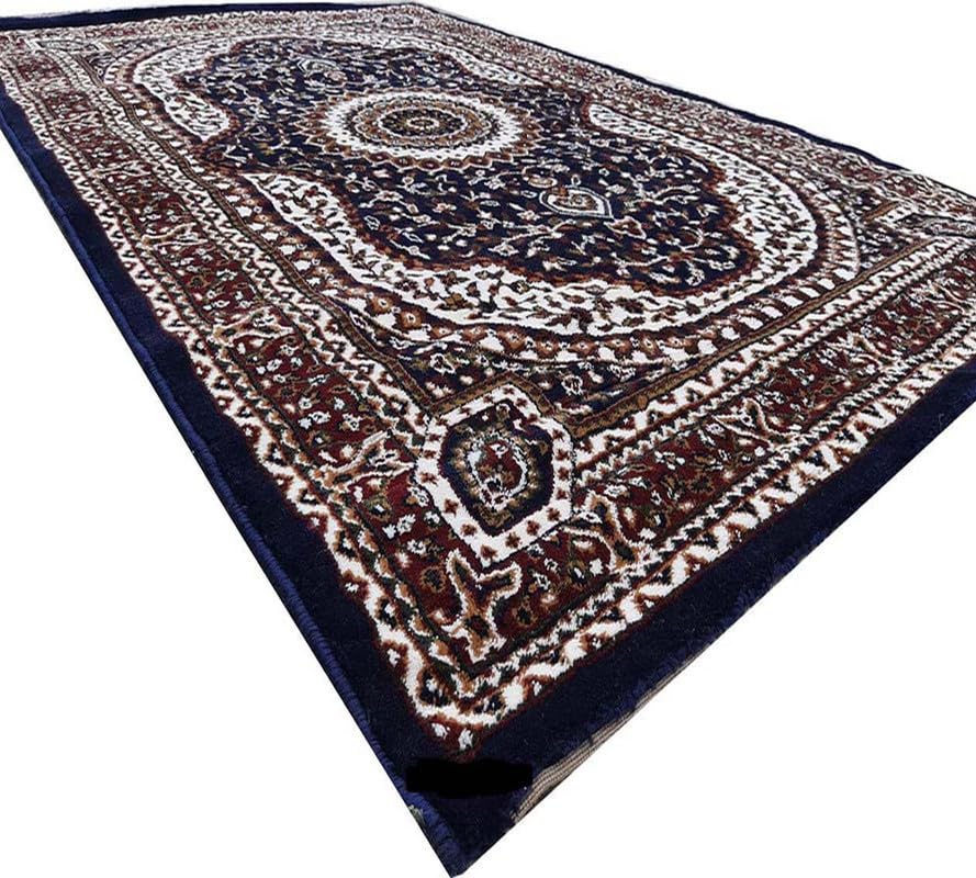Image of Kashmiri Traditional Design Wool & Wool Blend Carpet with 12 MM Pile Height 2x6 Feet Blue Colour