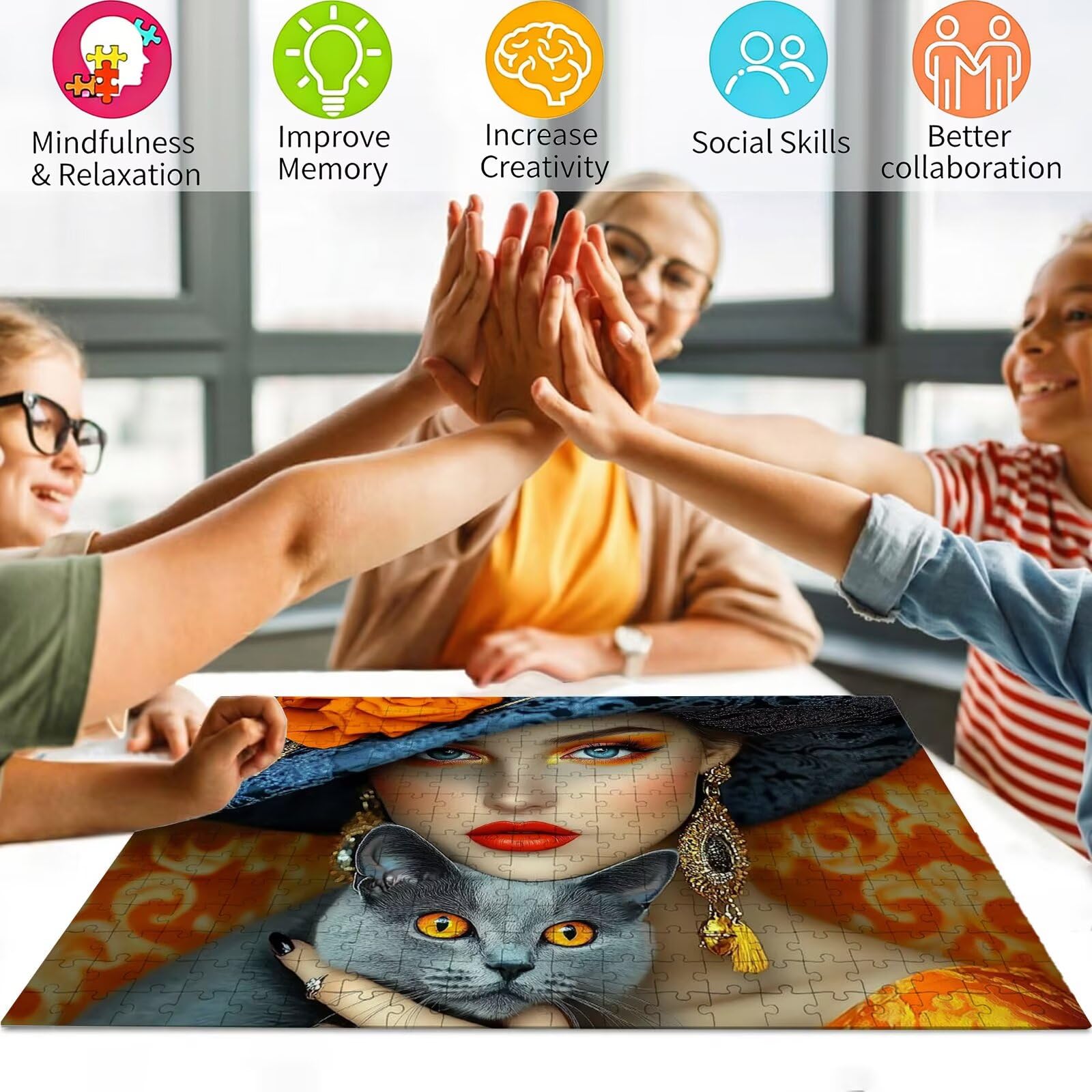 Puzzle z kotem, 1500 elementów, trudne puzzle, drewniane puzzle dla całej rodziny, zestaw "zrób to sam", dla dorosłych, nadają się jako dekoracja ścienna i prezenty dla kobiet, temat: piękno 8p-528