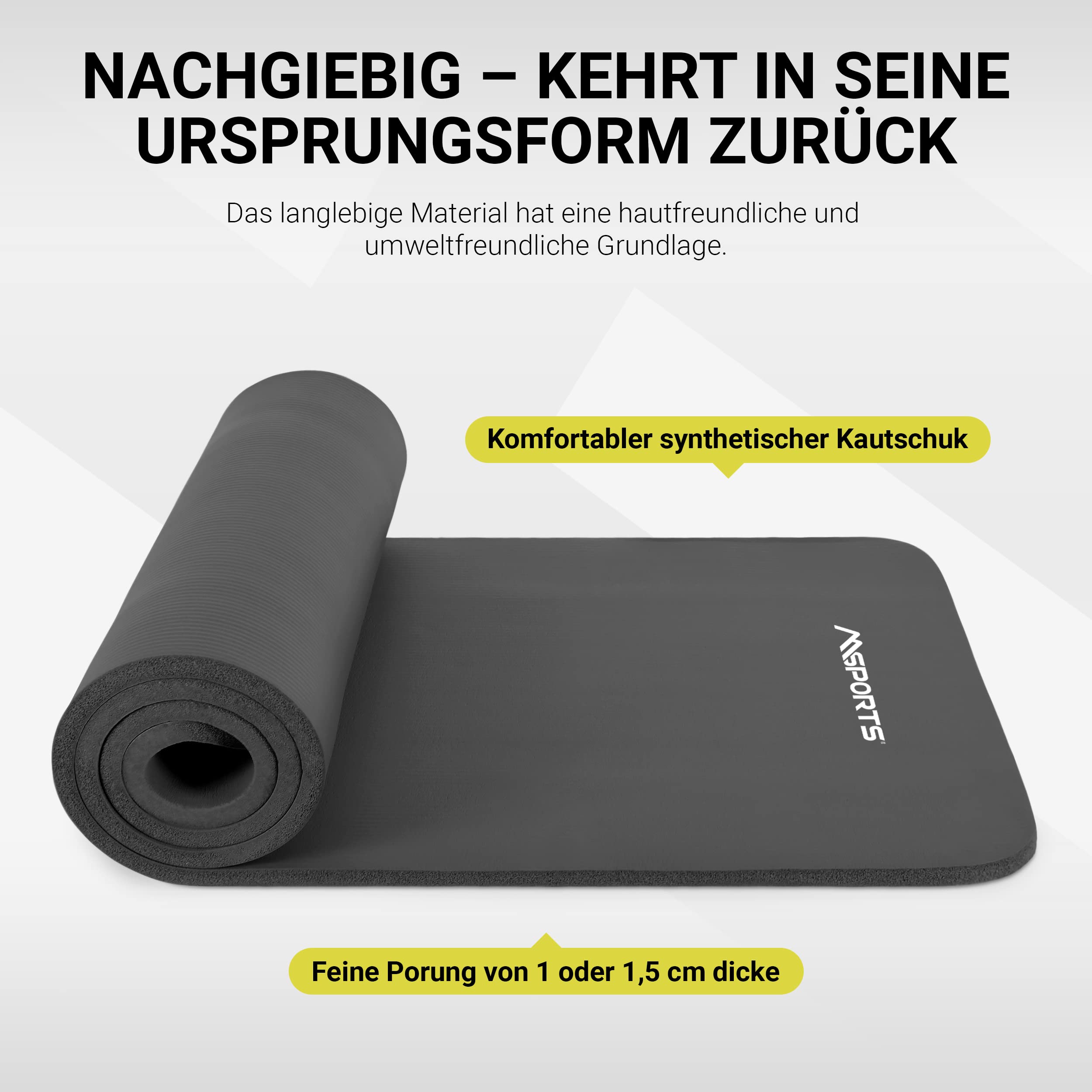 MSPORTS Tappetino da Ginnastica Premium 183 x 61 x 1 cm e 183 x 61 x 1,5 cm in Colori Diversi | Yoga Pilates Fitness Allenamento | con Cinturino | ftalato - Libero