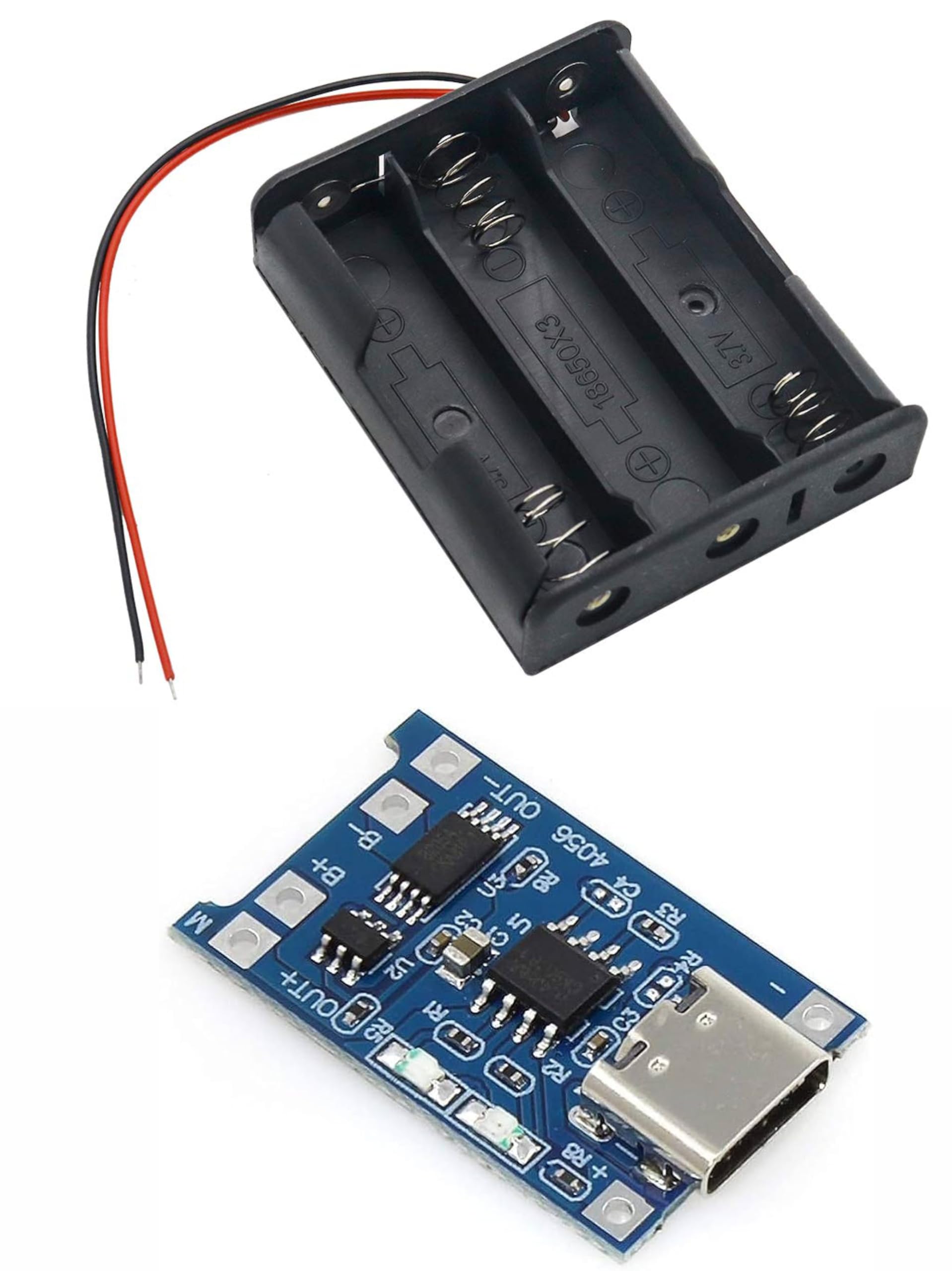 18650 Battery Holder 3-Slot 3.7V with TP4056 5V 1A Charging Module | C-Type Charging, Wire Leads, Pack of 2, Lithium Battery, 1A Output-image-19