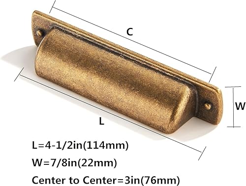 Miniatura 2 de khtumeware Paquete de 10 tiradores de cajón de 3 pulgadas de latón antiguo, tiradores de taza para gabinetes, accesorios de cocina, manijas de