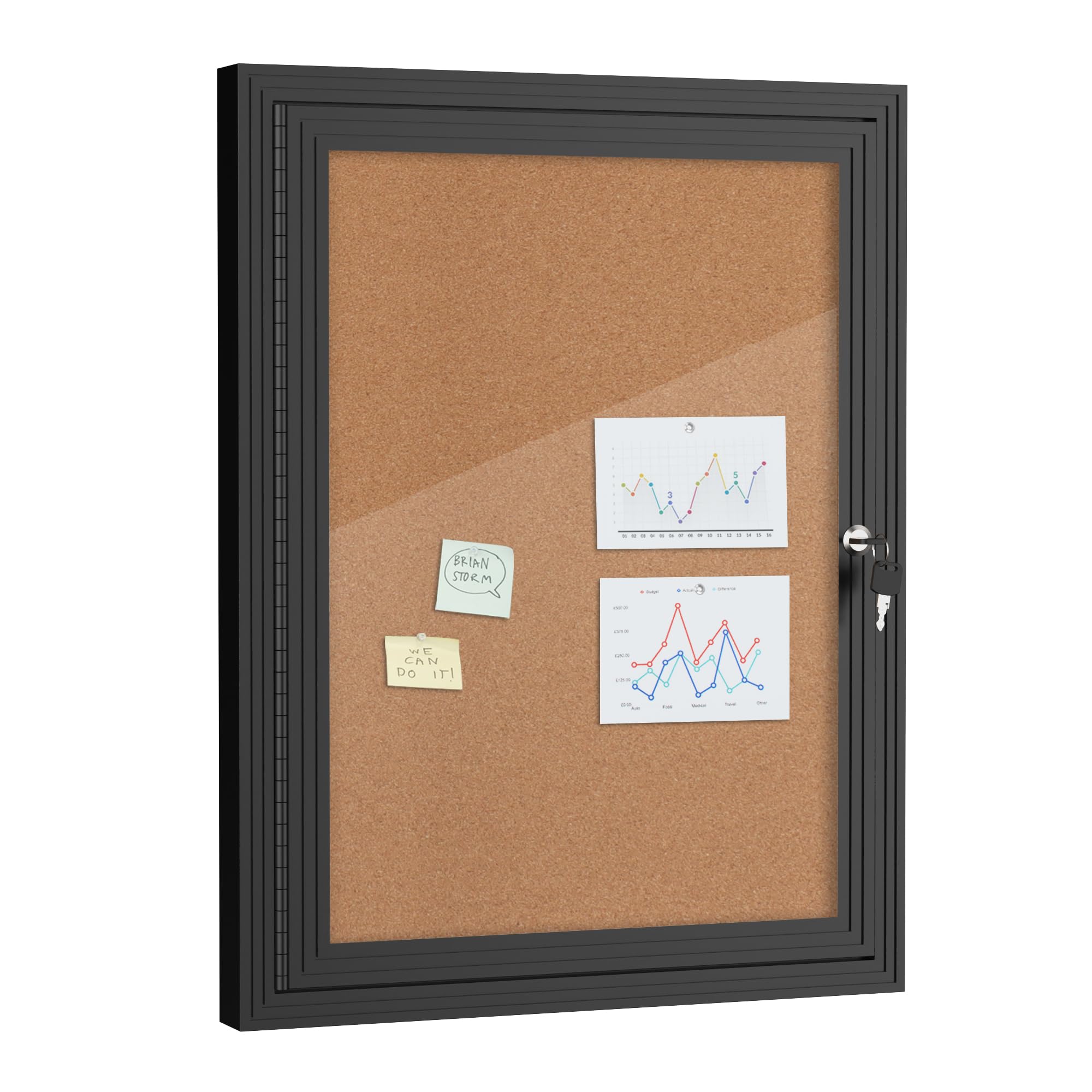 Mifuro Tablón de anuncios cerrado de 26 x 20 pulgadas, tablero de anuncios de corcho de aluminio resistente a la intemperie para escuela y oficina, marco plateado con flet negro