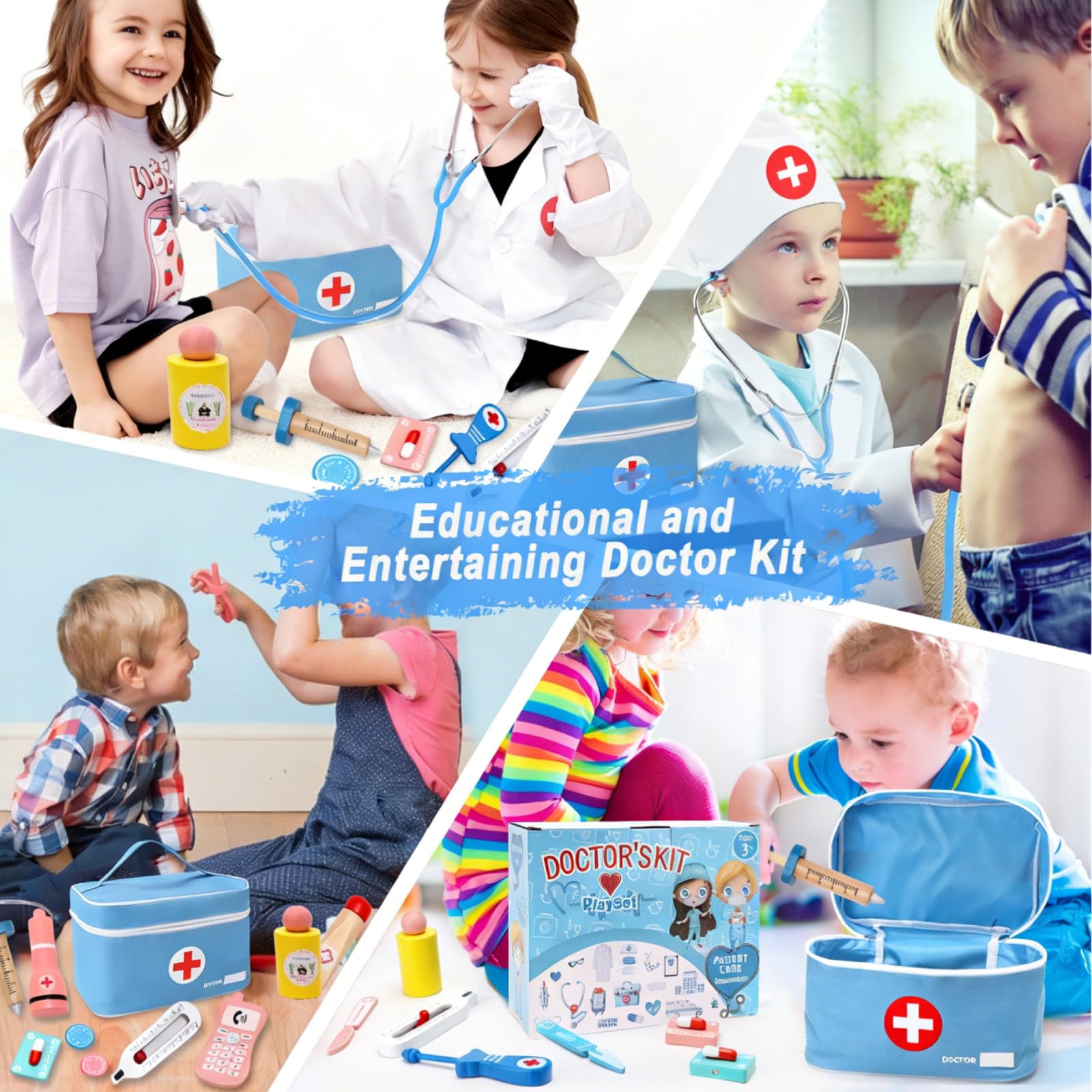 Malette Docteur Enfant, avec Véritable Stéthoscope, Thermomètre, Blouse de Médecin et Sac de Médecin Portable, Malette Docteur Enfant pour Fille Garcon 3+ Ans, Jouet Enfant 3 4 Ans