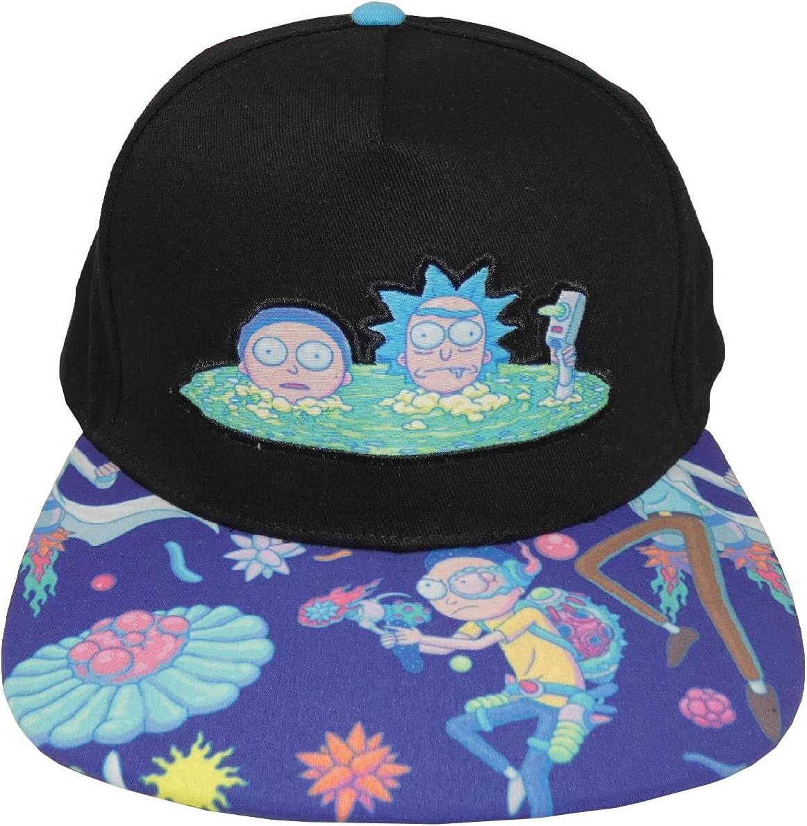 RICK AND MORTYFashion UK Rick and Morty Men's/Boys' Snapback Cap, Black Front Print, Multicoloured Visor, One Size, Adjustable, Colour: Black/Purple