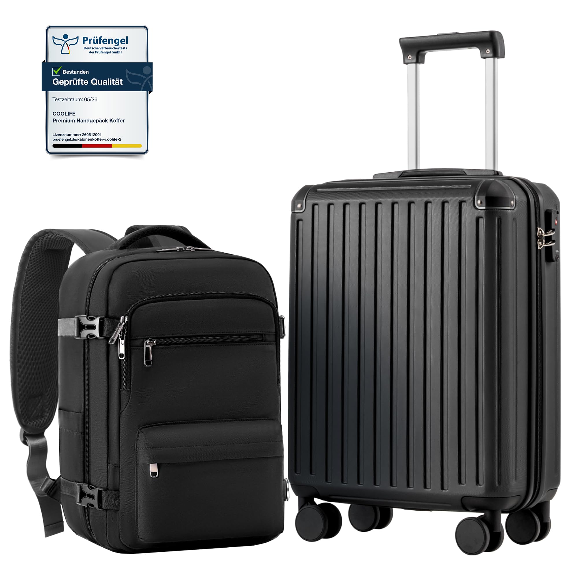 COOLIFE Kabinenkoffer 55X35X20cm für Ryanair Flugzeug Handgepäck Kabinengepäck Hartschalenkoffer mit TSA-Schloss und 4 Zwillingsrollen 2 Jahre Garantie