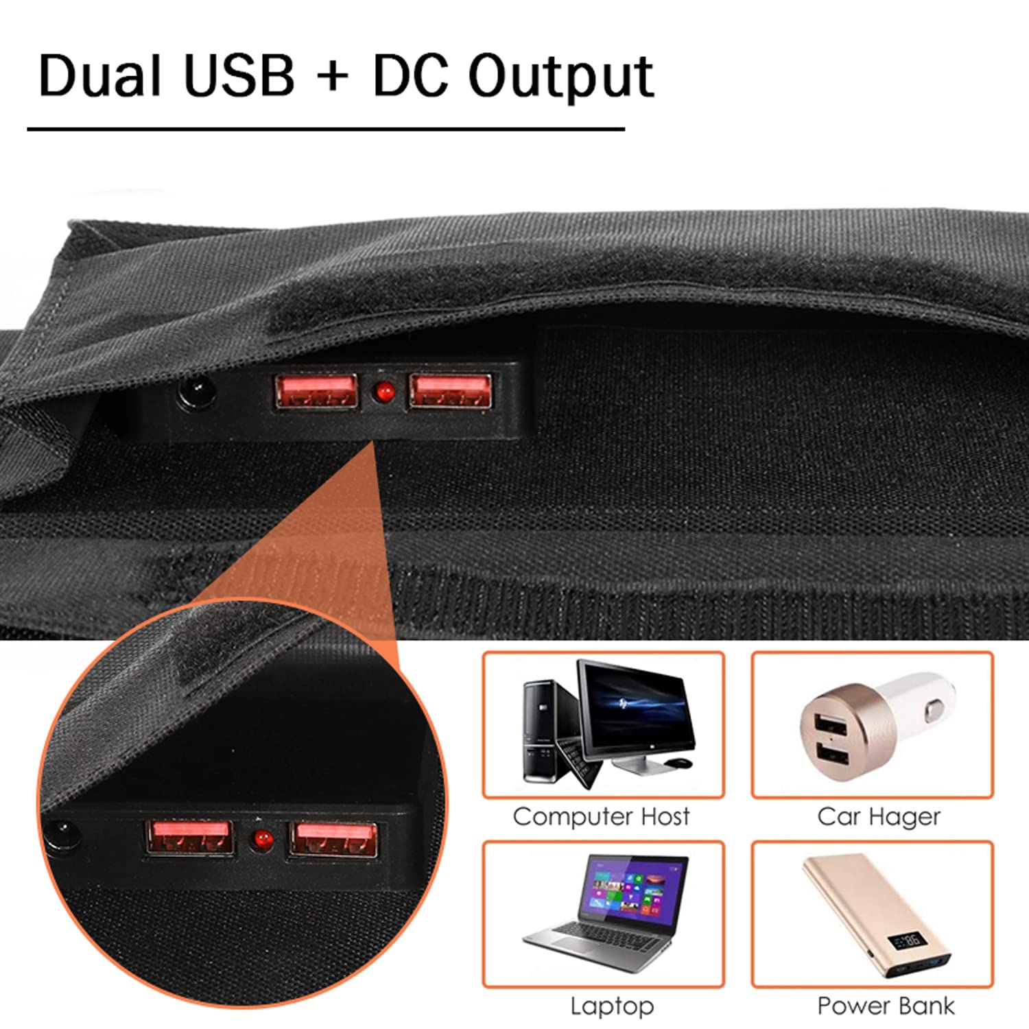 Dispositif de Charge Solaire Pliable Portable, kit de Chargeur Solaire, Sac Pliable pour Panneau Solaire 100 W, Sortie USB + DC, Plus de Puissance, Design Compact, pour Le Camping, la randonnée