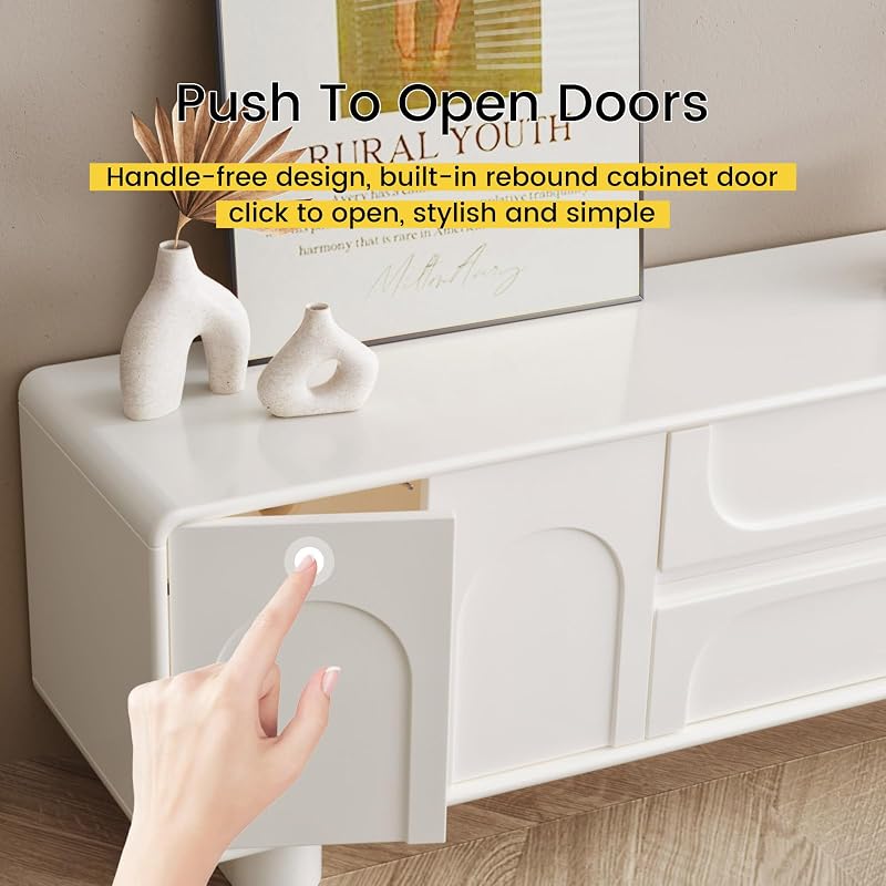 Guyii Modern TV Cabinet Stand, Cream White Entertainment Center with 2 Cabinets and 2 Storage Drawers, Suitable for TVs up to 65", TV Console Cabinet for Living Room, Home image 6
