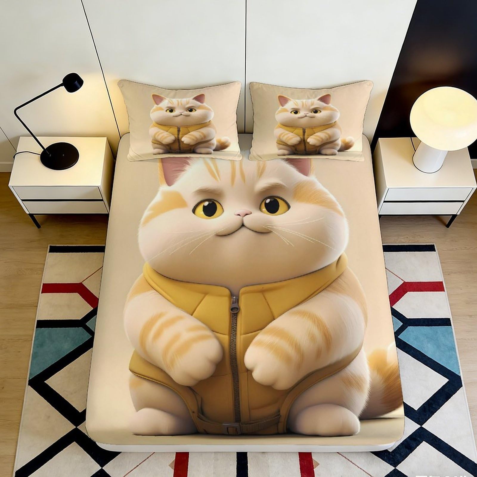 Uxinyoume Style-10 3D Printed Cute Cat Fitted Sheet Microfiber Soft Breathable Cartoon Kitten Mattress Cover For Bedroom Adult Teen Decor 90X200x25cm