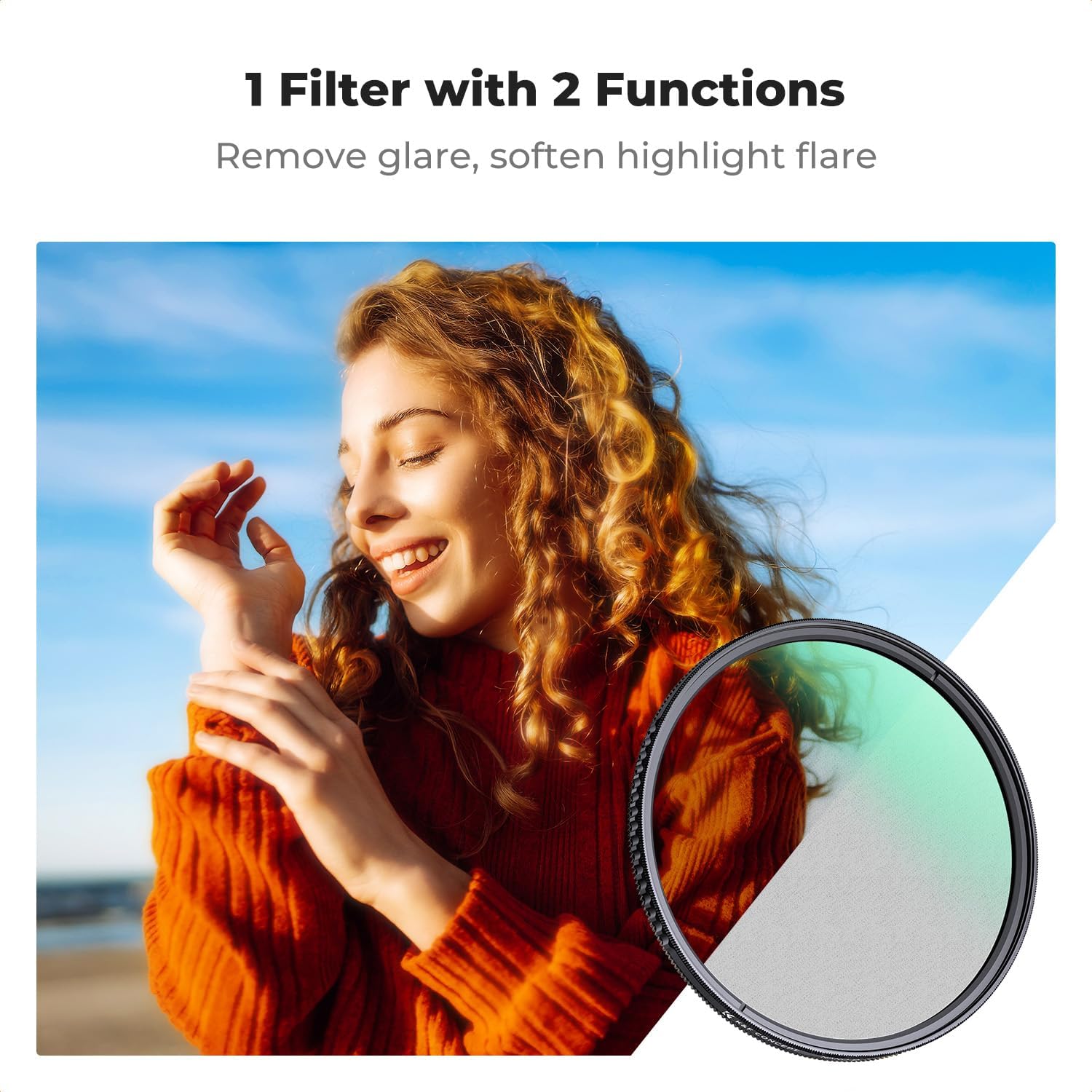 K&F CONCEPT 82mm Black Diffusion 1/4 & Circular Polarizing in-1 Filter Pro Mist Cinematic Polarizer Effect Filter with 18-Layer Coating for Camera Lenses (K-Series)