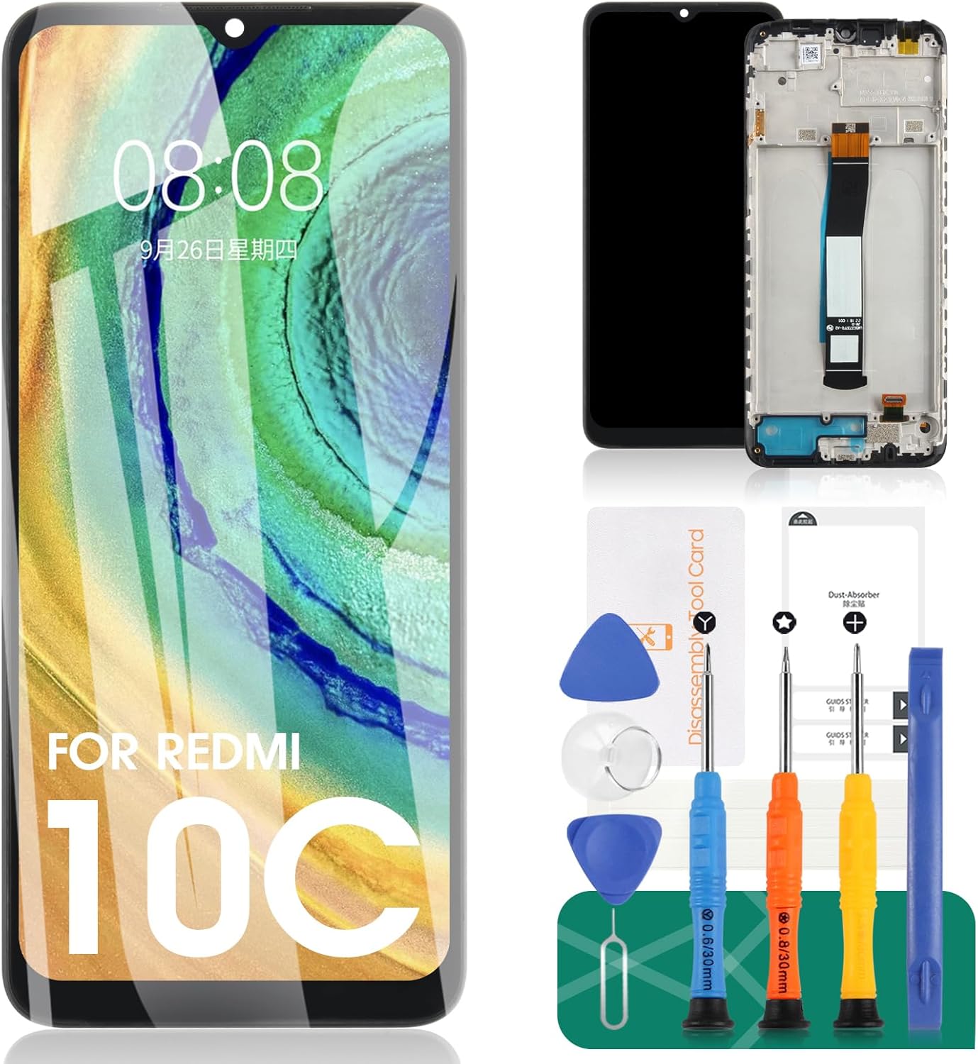 for Xiaomi Redmi 10C LCD Screen Replacement for Redmi 10C Display Digitizer Repair Kits for Redmi 10C Touch Screen Assembly Replacement with Frame 220333QAG (Not for Xiaomi Poco C40)
