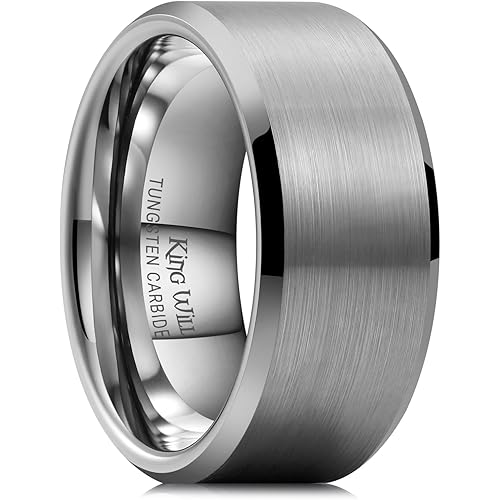 King Will Tungsten Men's Wedding Ring - Available in 6mm to 10mm, Black/Silver, Matte Finish, Beveled Polished Edge, Comfort Fit