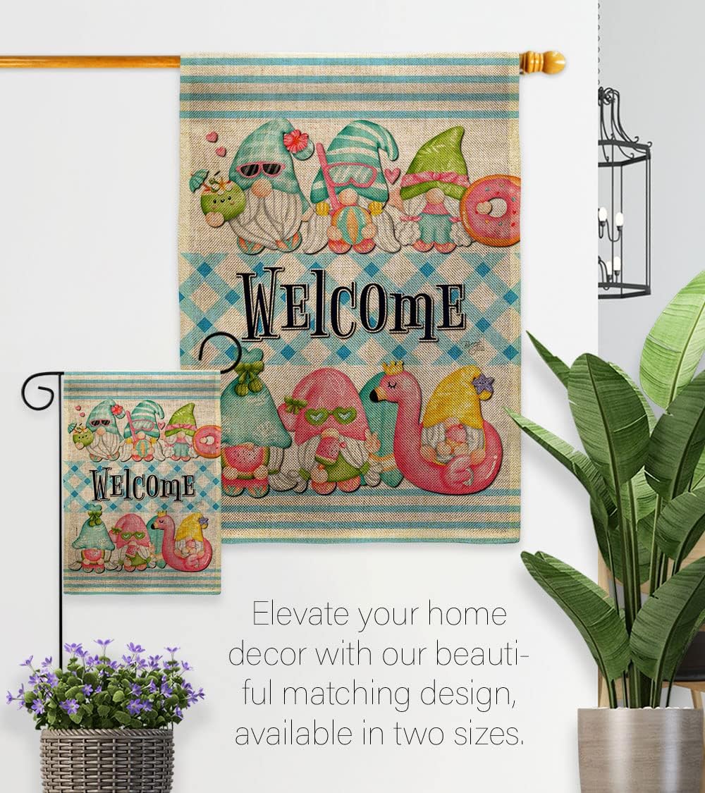Breeze Decor Summer Burlap House Flag Garden Friends Gnome Autumn Harvest Fall Fairy Springtime Natural Mushroom Decoration Banner Small Yard Gift Double-Sided, Made in USA