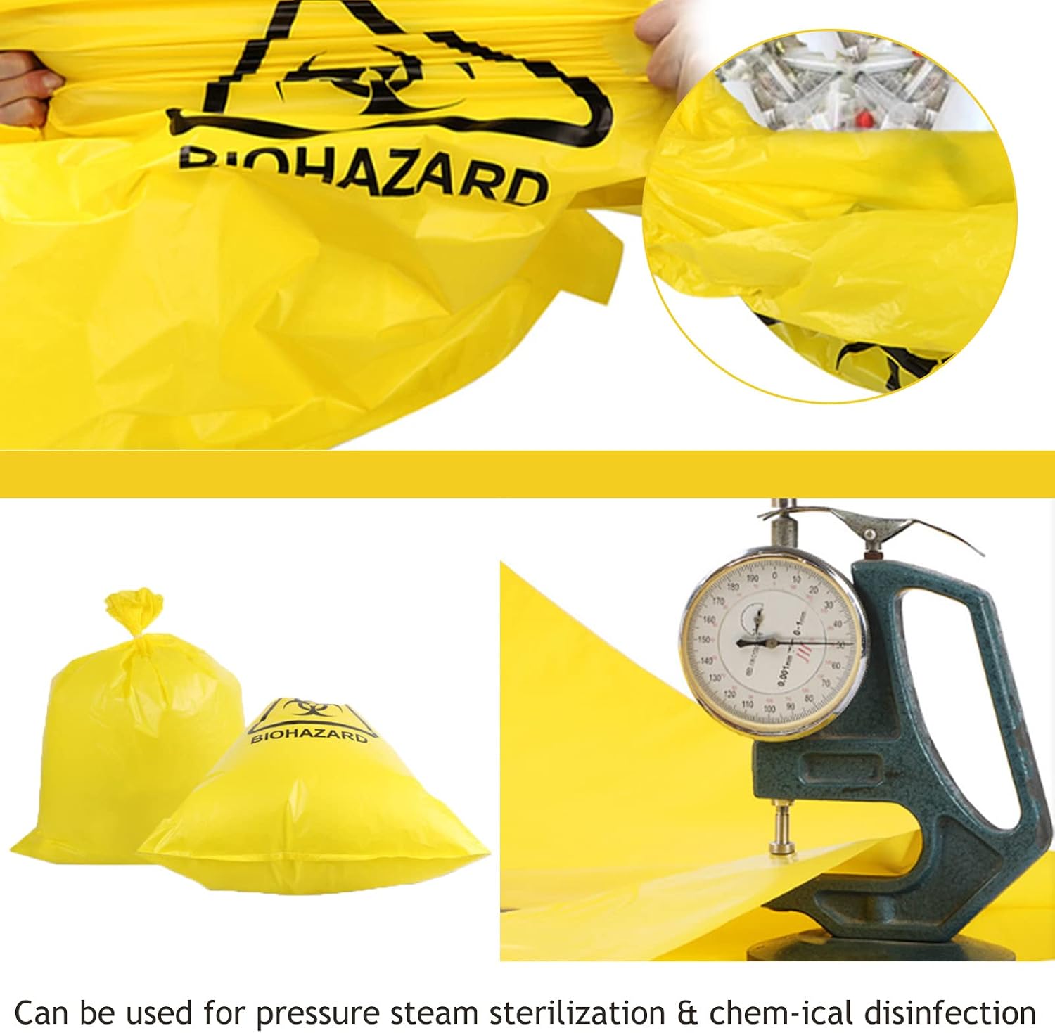 Biohazard Waste Bags, Disposable Infectious Safety Bag, Puncture Resistant, 30 Gal Capacity, 1.97 mil, 50 mircon, 32"x 24"(30 PCS)