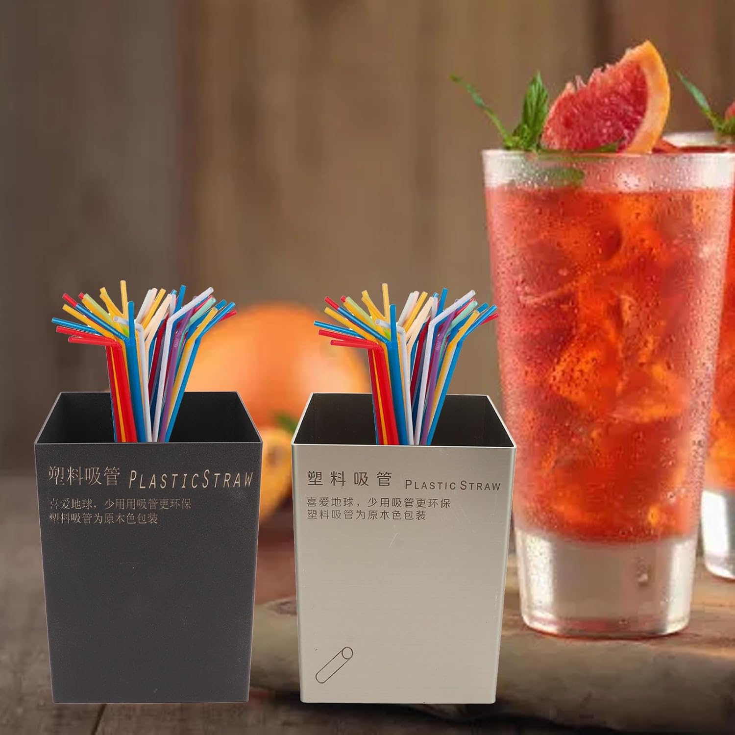 PerGar Straw Holder Dispenser Stainless Steel, Stainless Steel Straw Holder, Straw Dispenser for Counter, Countertop Straw Dispenser, Straw Organizer for Spoons Forks (Black)