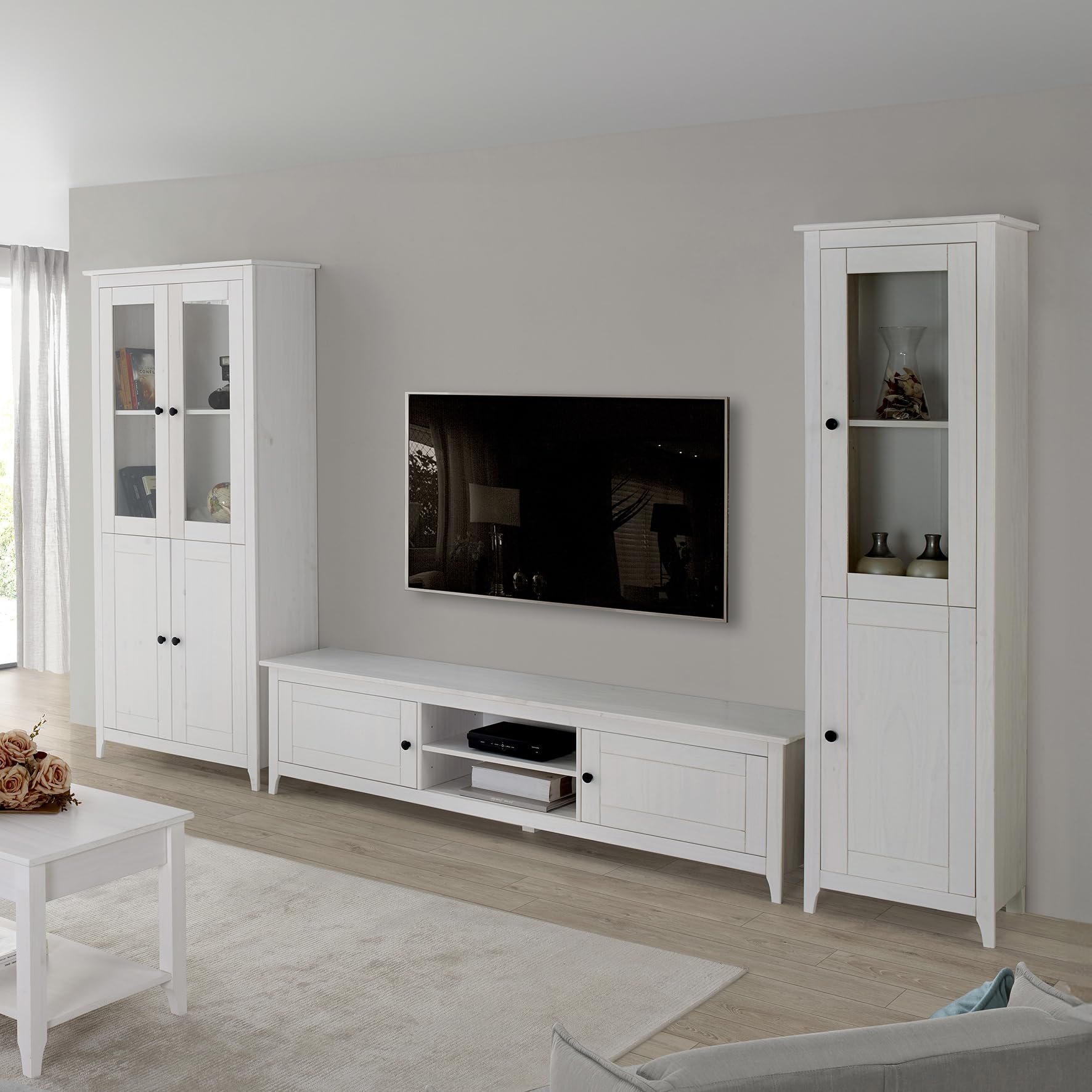 Buyqualia - Vitrina OSMA, 2 Puertas + 2 Puertas. 180x81x35, Blanco Abierto