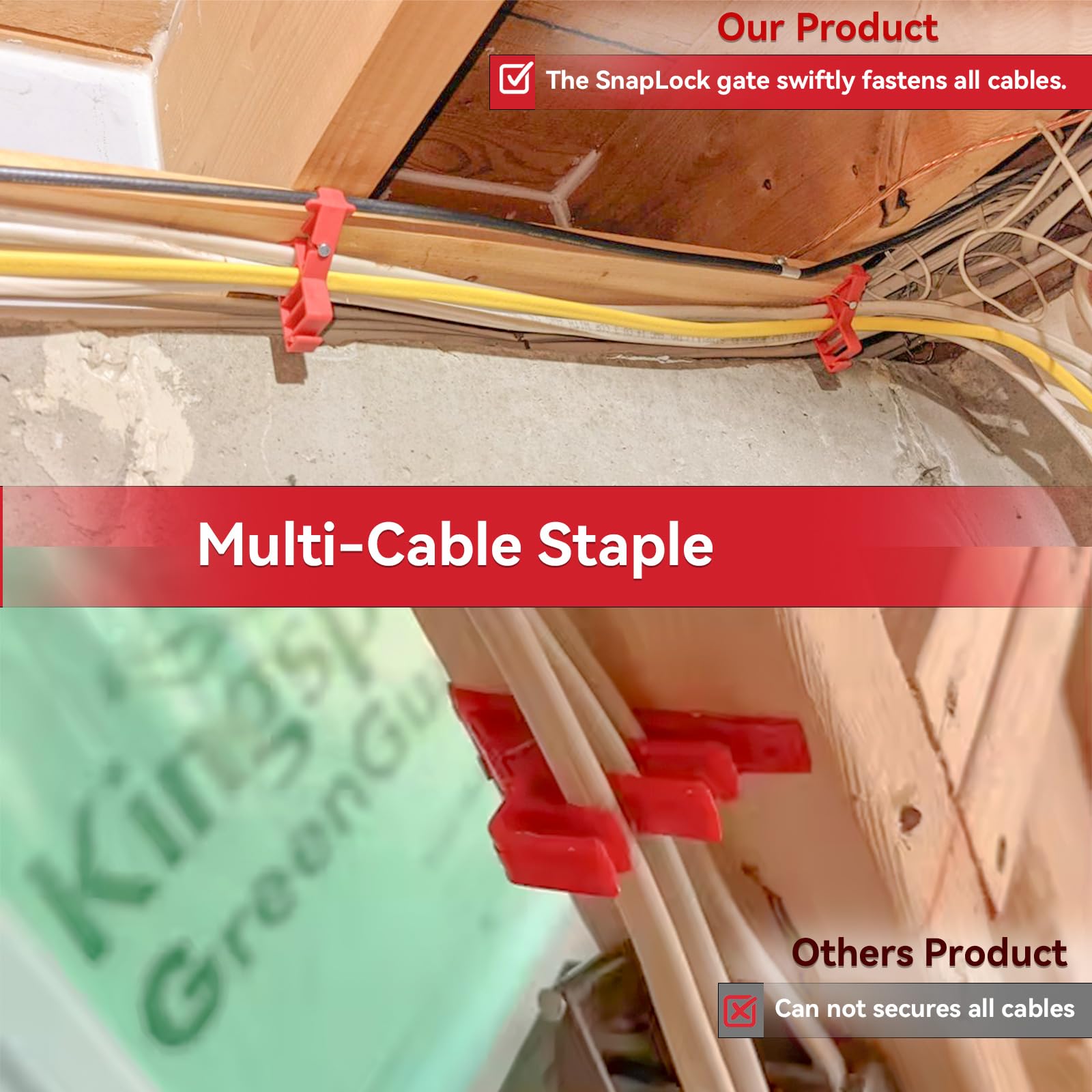 Grapas multicable para clips Romex, apiladores de cables eléctricos de plástico, asegura Romex, UF y (NM) no metálico, coaxial y datos/cable CAT 5, rápido y fácil de instalar, 100 unidades
