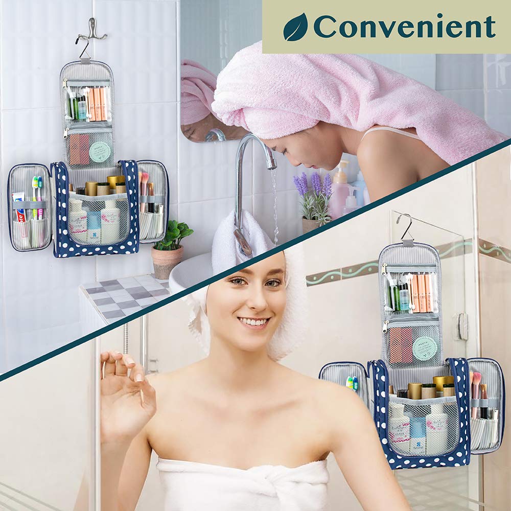 PAVILIA Beauty case da viaggio da appendere per donne e uomini, organizer per articoli da toeletta da bagno, blu navy, M, Beauty case