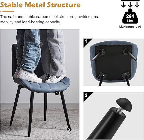 Miniatura 5 de CLIPOP Juego de 4 sillas de comedor de piel sintética con asiento tapizado, cojín cómodo con respaldo alto, pata de metal, silla auxiliar de cocina