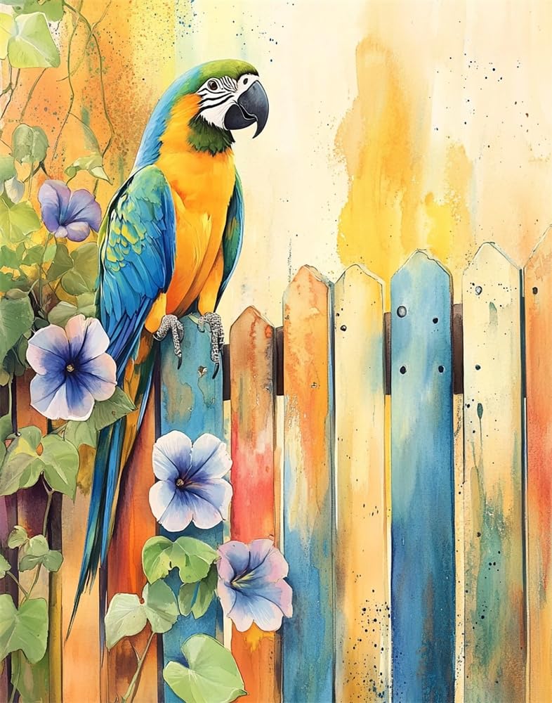 Henypt Cross Stitch Kit,Beautiful Parrot Easy Pre Printed Stamped Embroidery Stitch Kit for Adult Beginners, Embroidery Starter Advanced Easy Crossstitch Patterns Set Needlepoint