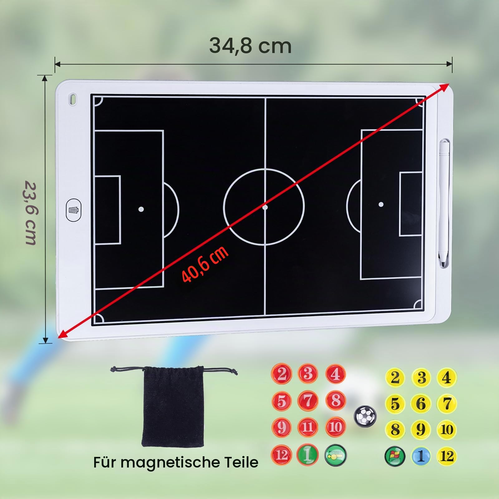 WodGod Magnetisches elektronisches Fußball-Trainingstafel, 40,6 cm (16 Zoll), LCD-Fußball-Strategiebrett mit Eingabestift, Taktikbrett, Trainingsausrüstung, Weiß