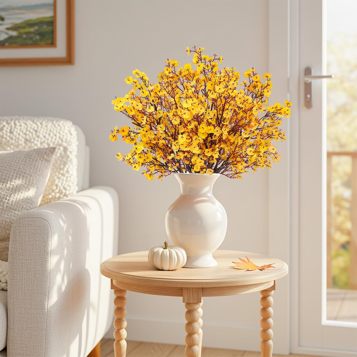 8Pcs Babys Breath Artificial Flowers, Real Touch Yellow Silk Flowers Fake Flowers for Vase Home Office Wedding Christmas Indoor Outdoor Centerpiece Table Party Decorations - Image 2