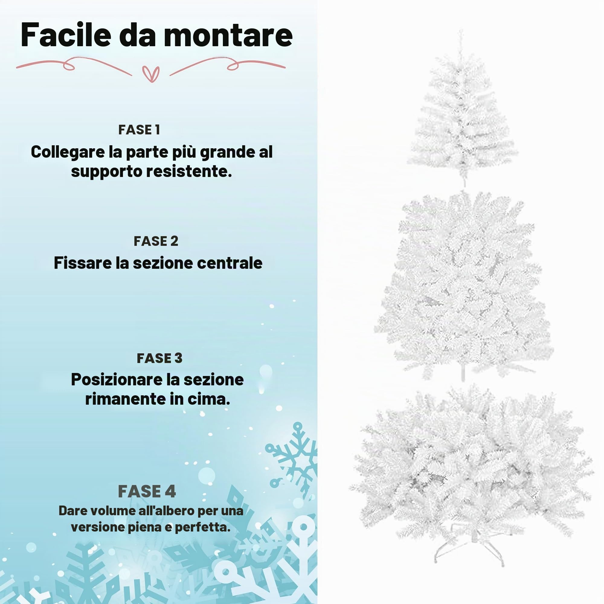 Shatchi - Albero di Natale Artificiale dall'aspetto rigoglioso, con Supporto in Metallo, in PVC, 210 cm, Colore: Nero/Verde/Bianco