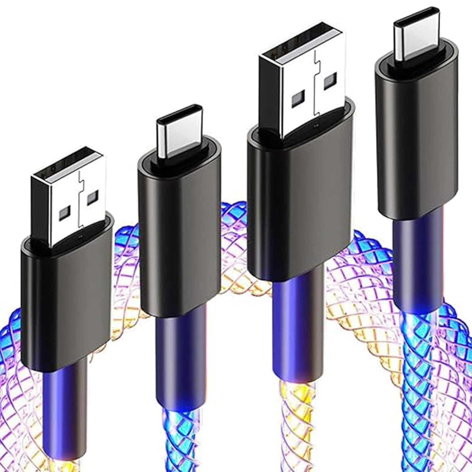 Multi Color Charging Cable 2Pack 4FT 4 in 1 Nylon Braided USB Fast Charging Cord Adapter Type C Micro Port Compatible Cell Phones Tablets (5, 4FT)