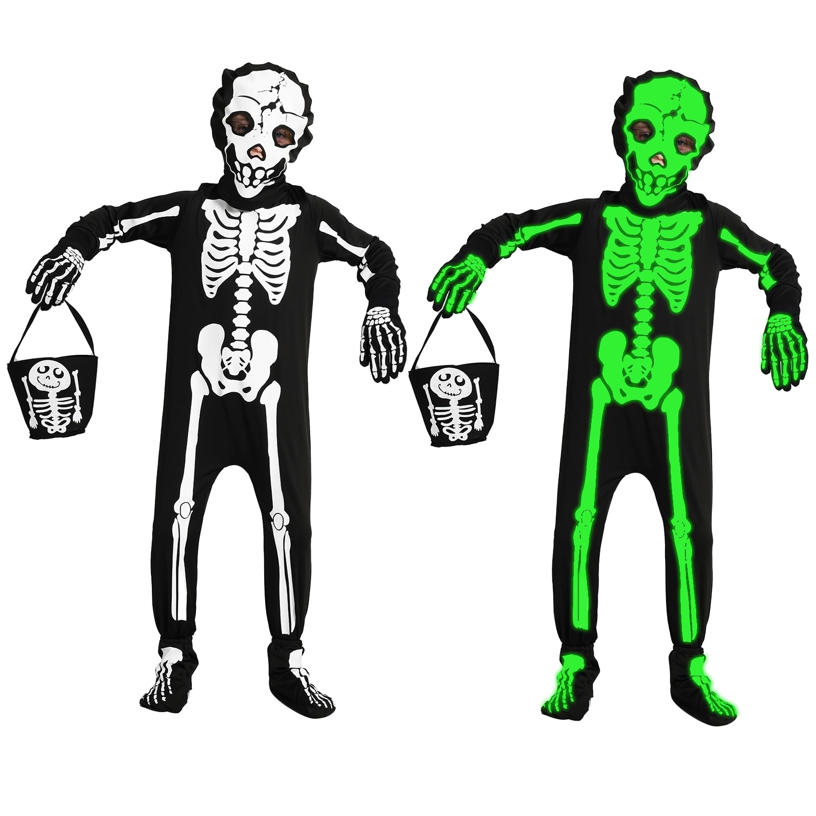 Zupora Kids Costume Halloween Glow In The Dark Skeleton Costume Jumpsuit Party Fancy Dress Toddler Boys Girls Outfit, 5-7Y