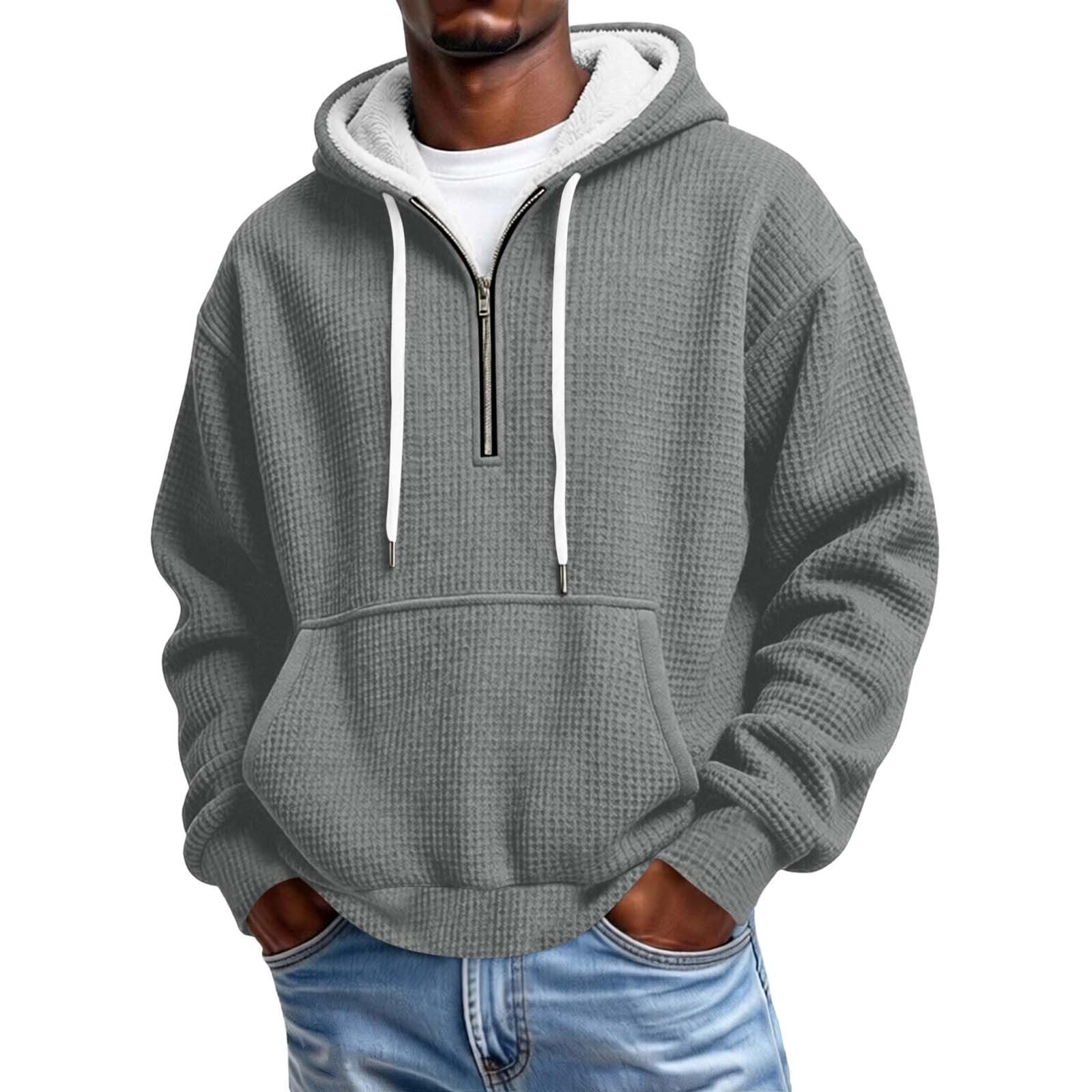 Sweat à Capuche Homme Détail Zippé Uni Manches Longues Sweat-Shirt Casual