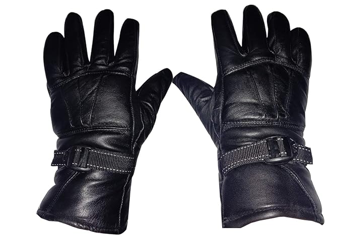 sonia collection Synthetic Leather Motorcycle Warm Black 1 Pair Leather Snow Proof Winter Gloves for Men Boy Women Girls Ladies Protective Warm Hand Riding, Cycling, Bike Motorcycle Gloves (Black)